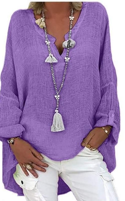 Women's V-Neck Solid Color Slub Linen Shirt Dress