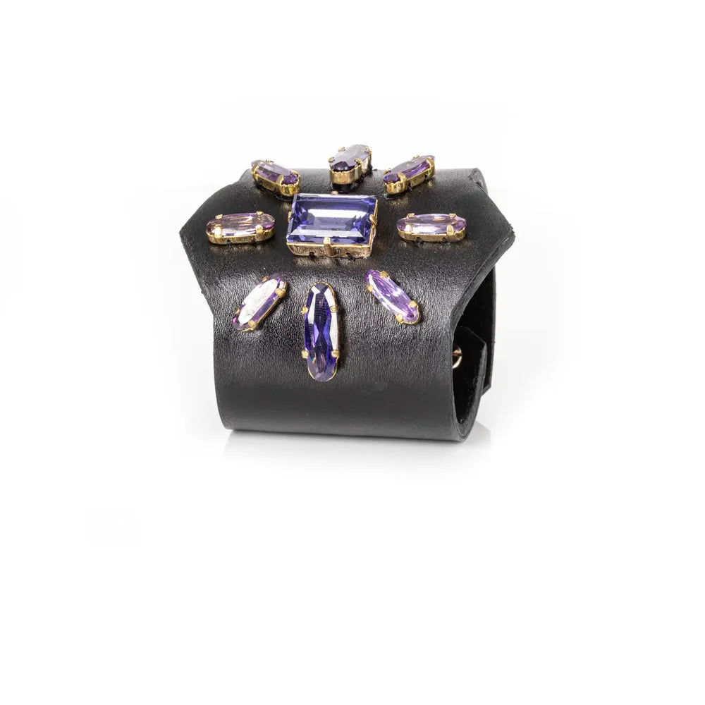 The Dark Violet Crown Crystal Leather Cuff Bracelet