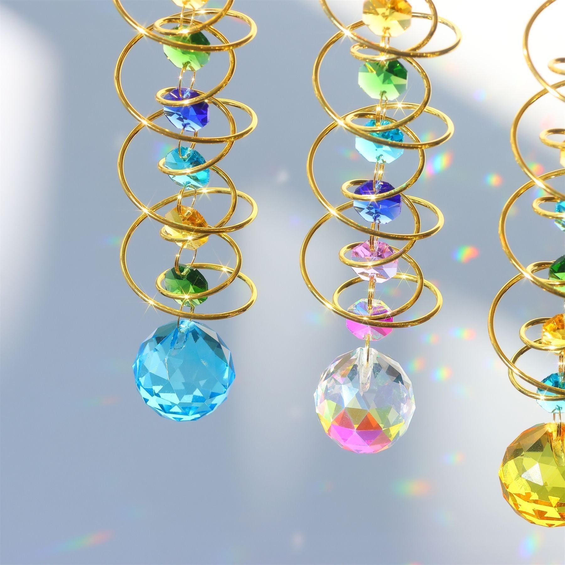 Suncatcher Wind Spinner Gazing Ball Spiral Tail Crystal Sun Catchers with Seven Chakra Beads