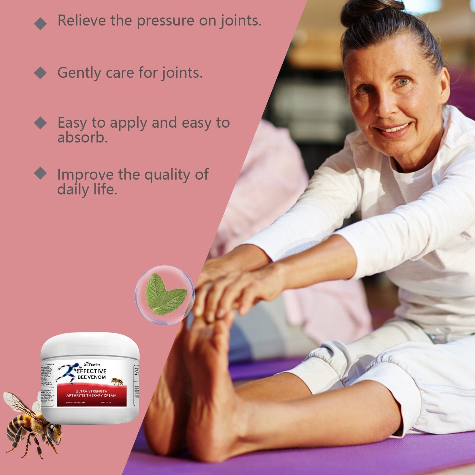 Bee Venom Joint Care Cream, Natural Pain Relief, Anti-Inflammatory, Fast-Acting ,30g