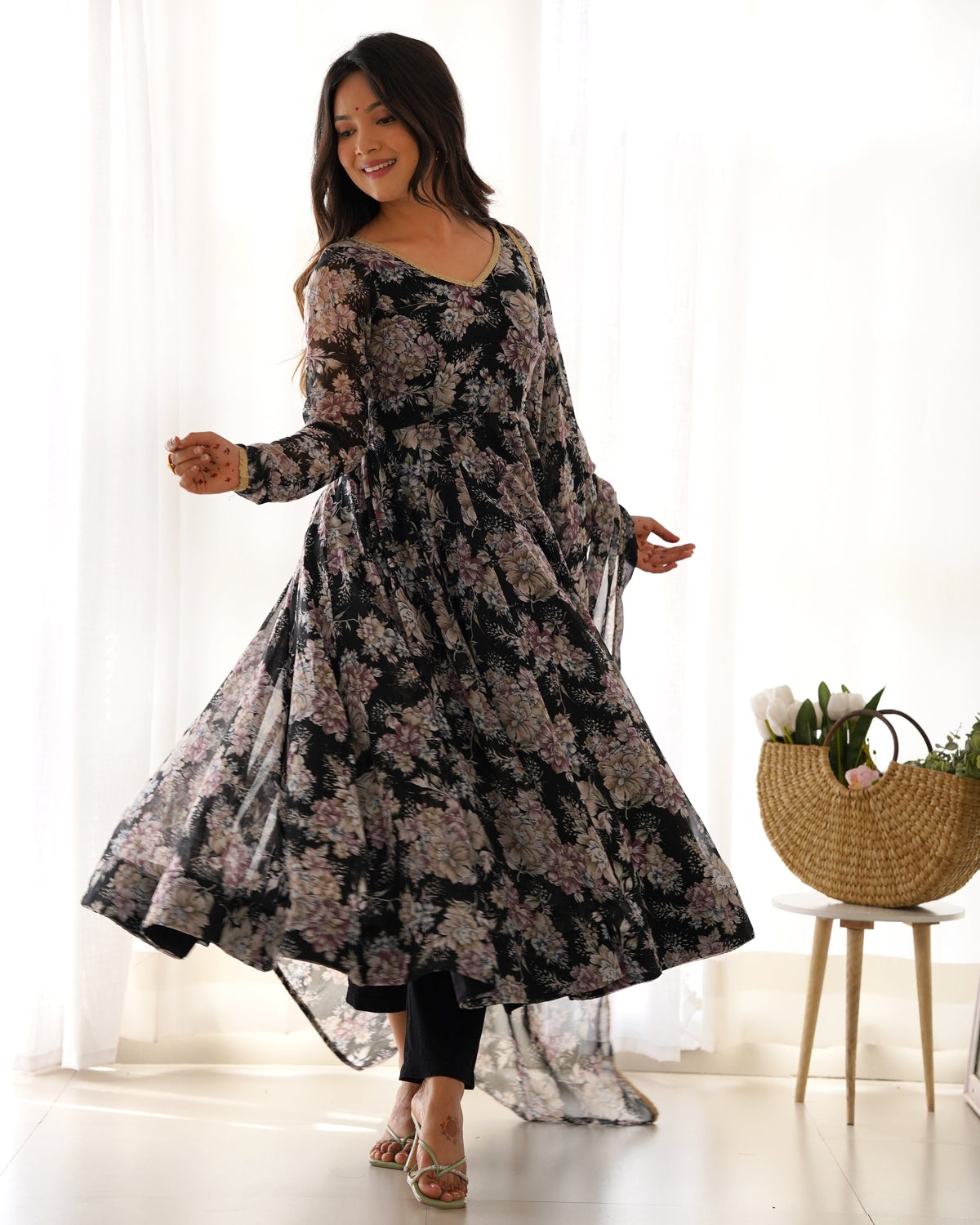 Fab Zone Party Wear Anarkali Gown With Pent And Dupatta