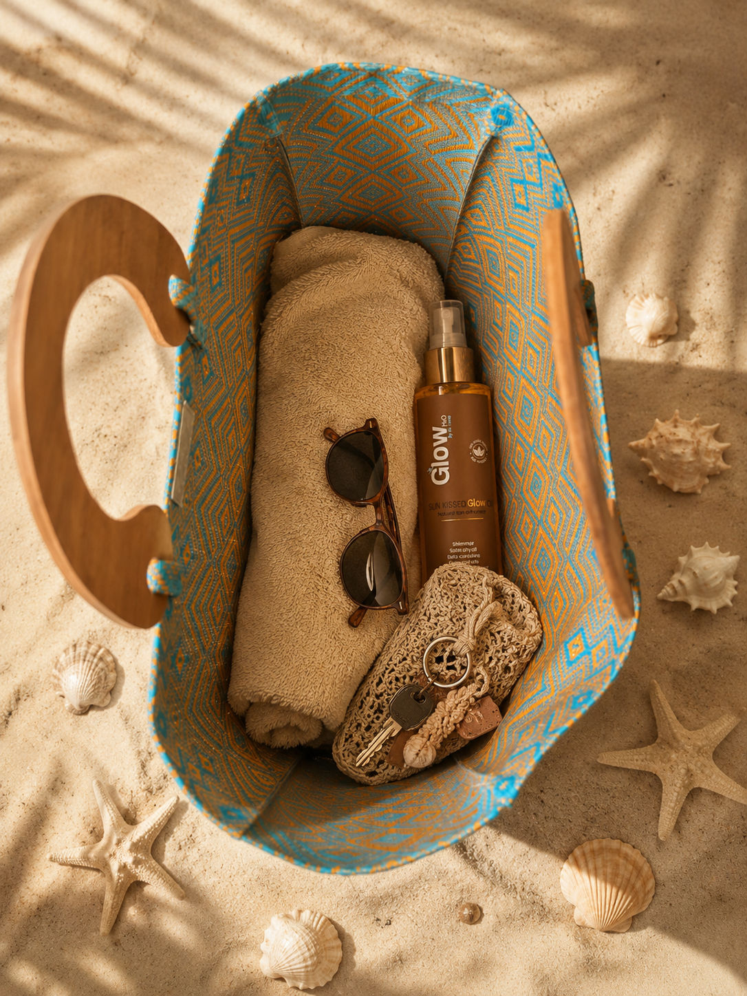 By Rita Raphael Handmade Beach Bag — Turquoise/Orange, Orange/Fushia & Beige