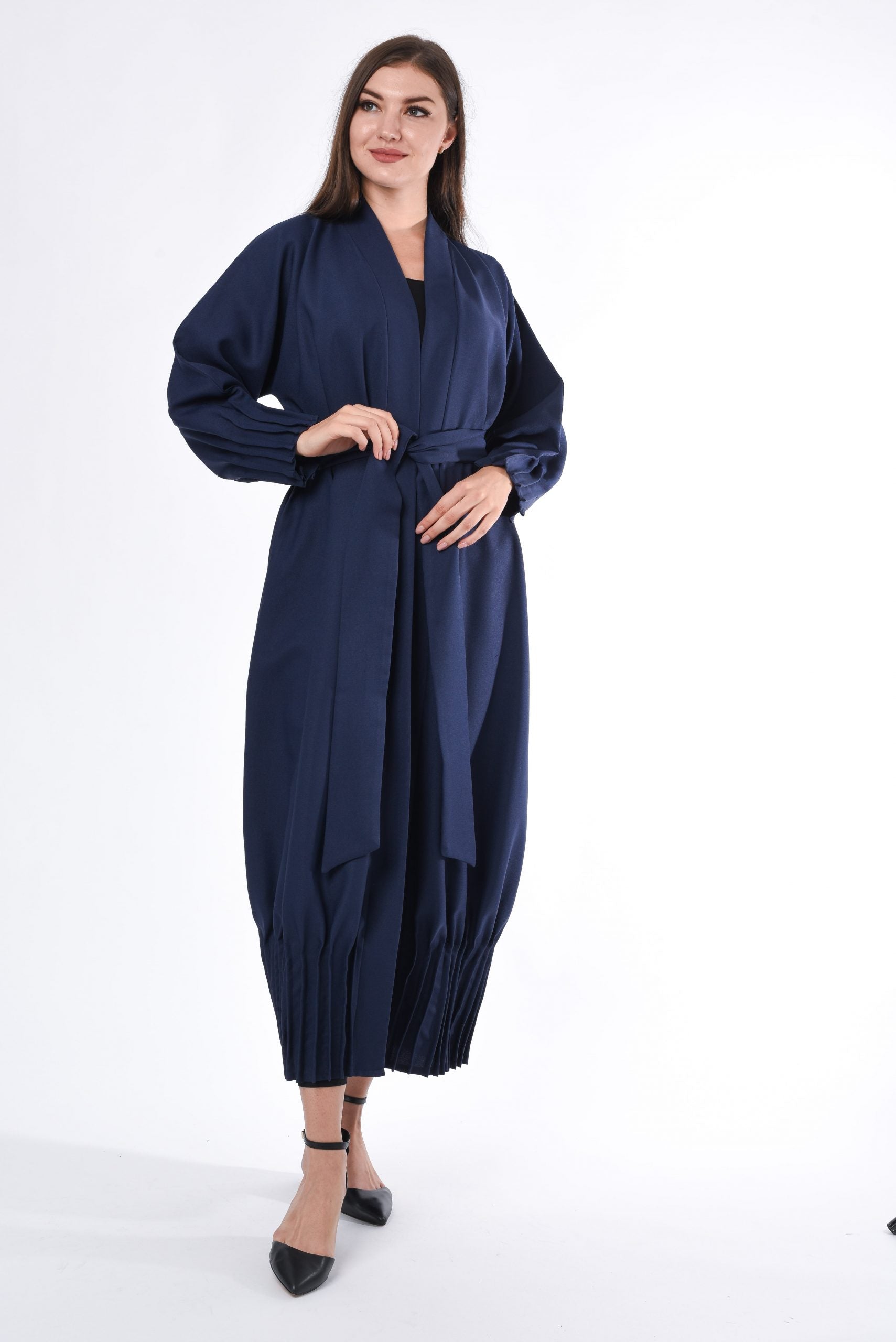 MOiSTREET Navy Pleated Detail Abaya