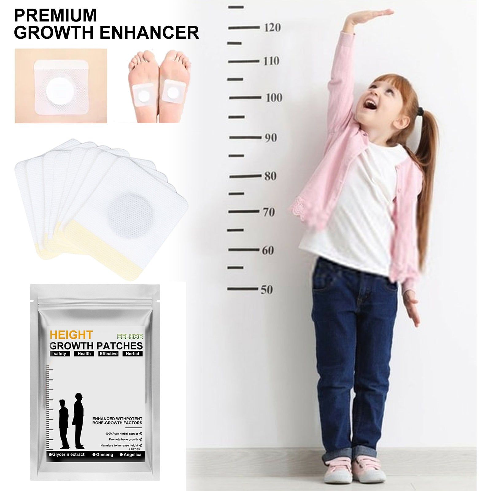 Abet Growth Enhancer, Natural Foot Patch for Height Boost, Bone & Blood Circulation ,8pcs