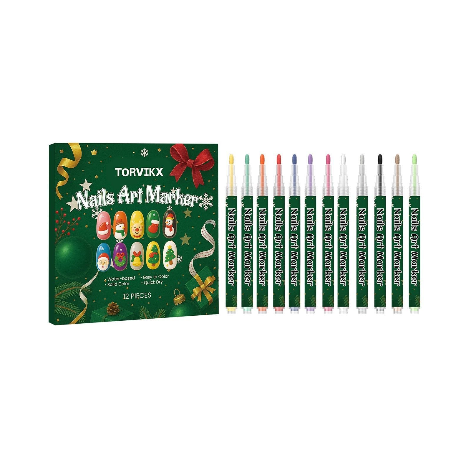 Create Stunning Christmas Nail Art with Easy Water-Based Drawing Pen, Perfect for DIY Nail Designs ,12 pieces