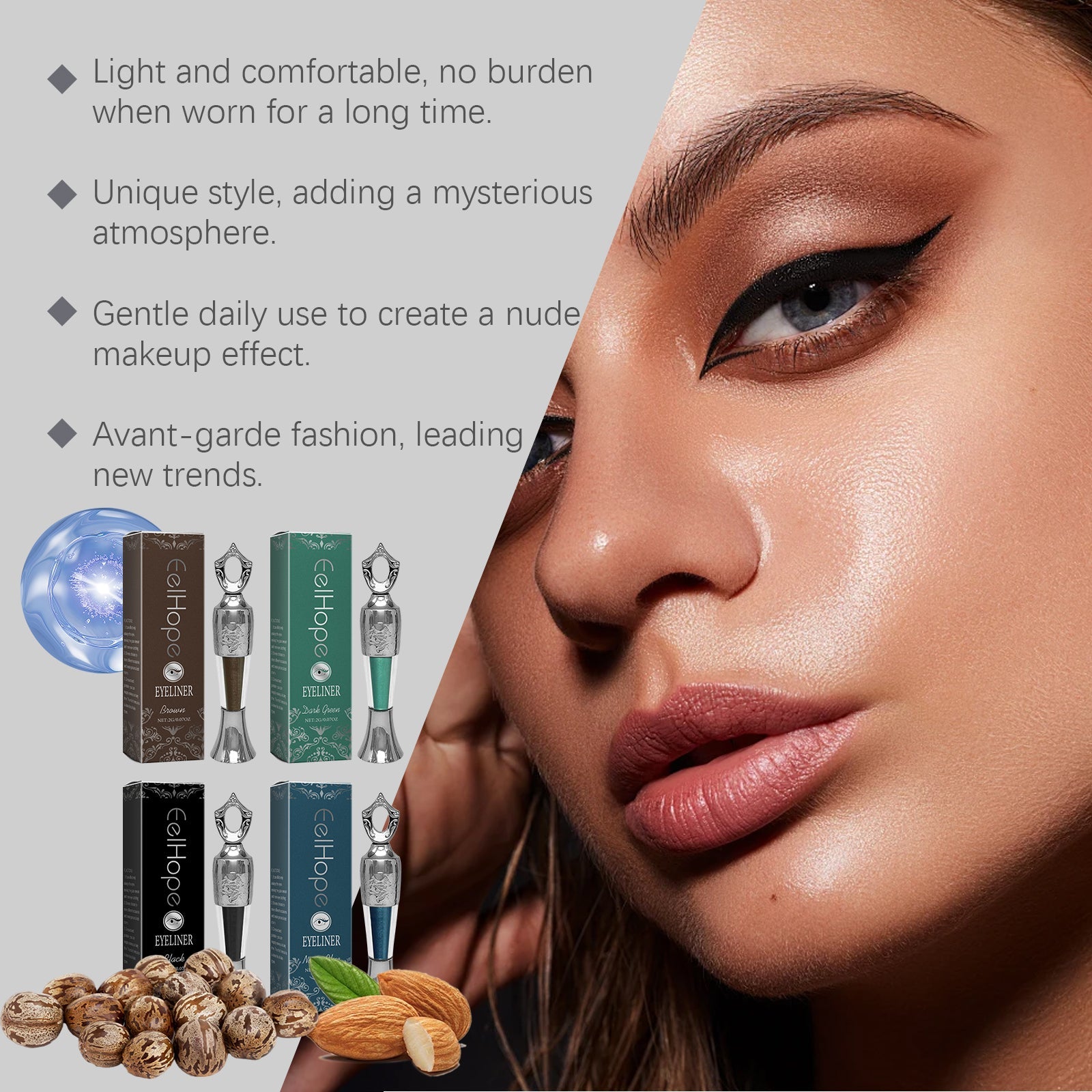 Silky Moisturizing Eyeliner, Long-Lasting Natural Color, Easy to Apply, Gentle for Sensitive Eyes ,2g