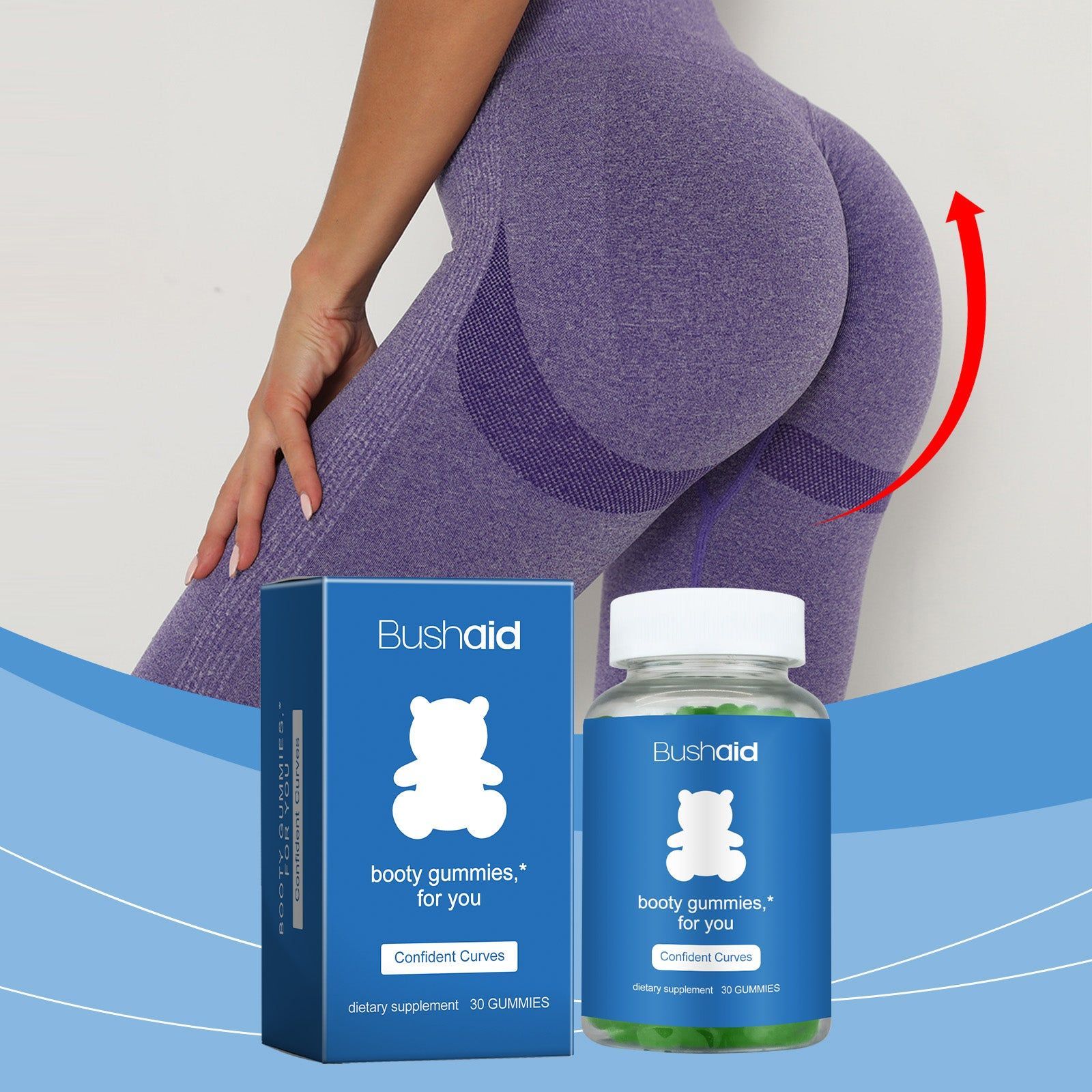 BushAid Butt Lift Gummies, Body Care, Firming & Energizing, Easy Daily Use ,30pcs