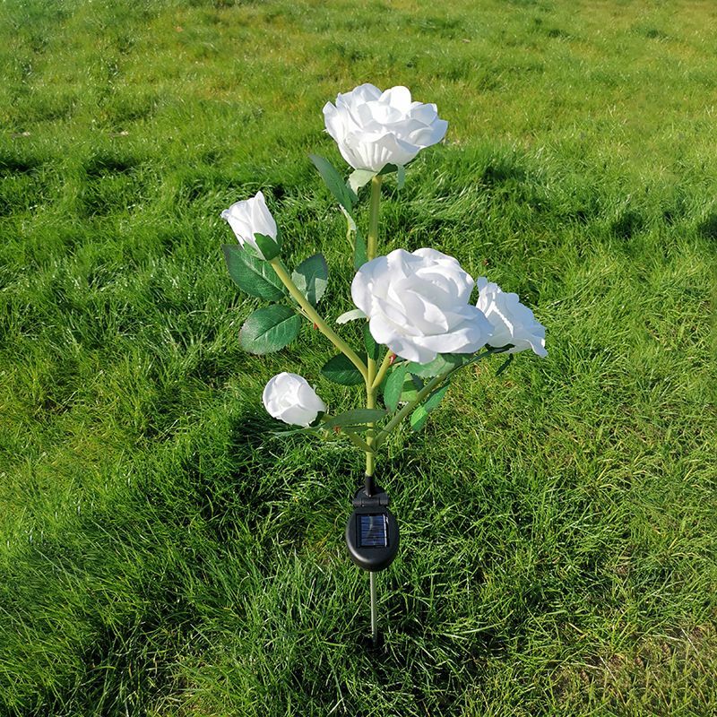 Outdoor Solar Flower Lights 2 Pack 5 Head Artificial Rose LED Lamp Garden Décor