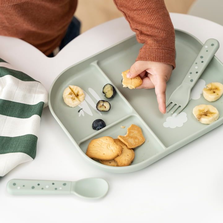 Done By Deer Foodie Compartment Plate Croco Green
