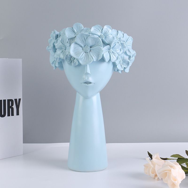 Creative Vase Girl Head Statue Planter Home Decor Resin Flower Pot Ornament