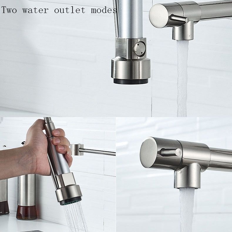Kitchen Rotatable Spring Faucet , Specification: Brushed Brushed Silver