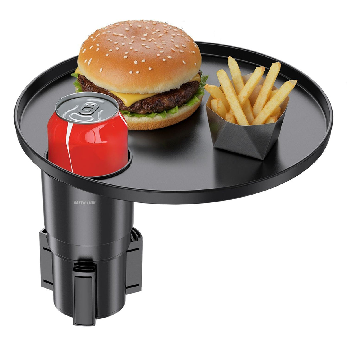 Green Lion Travel Tray Car Cup Holder with 360° Rotation, Black