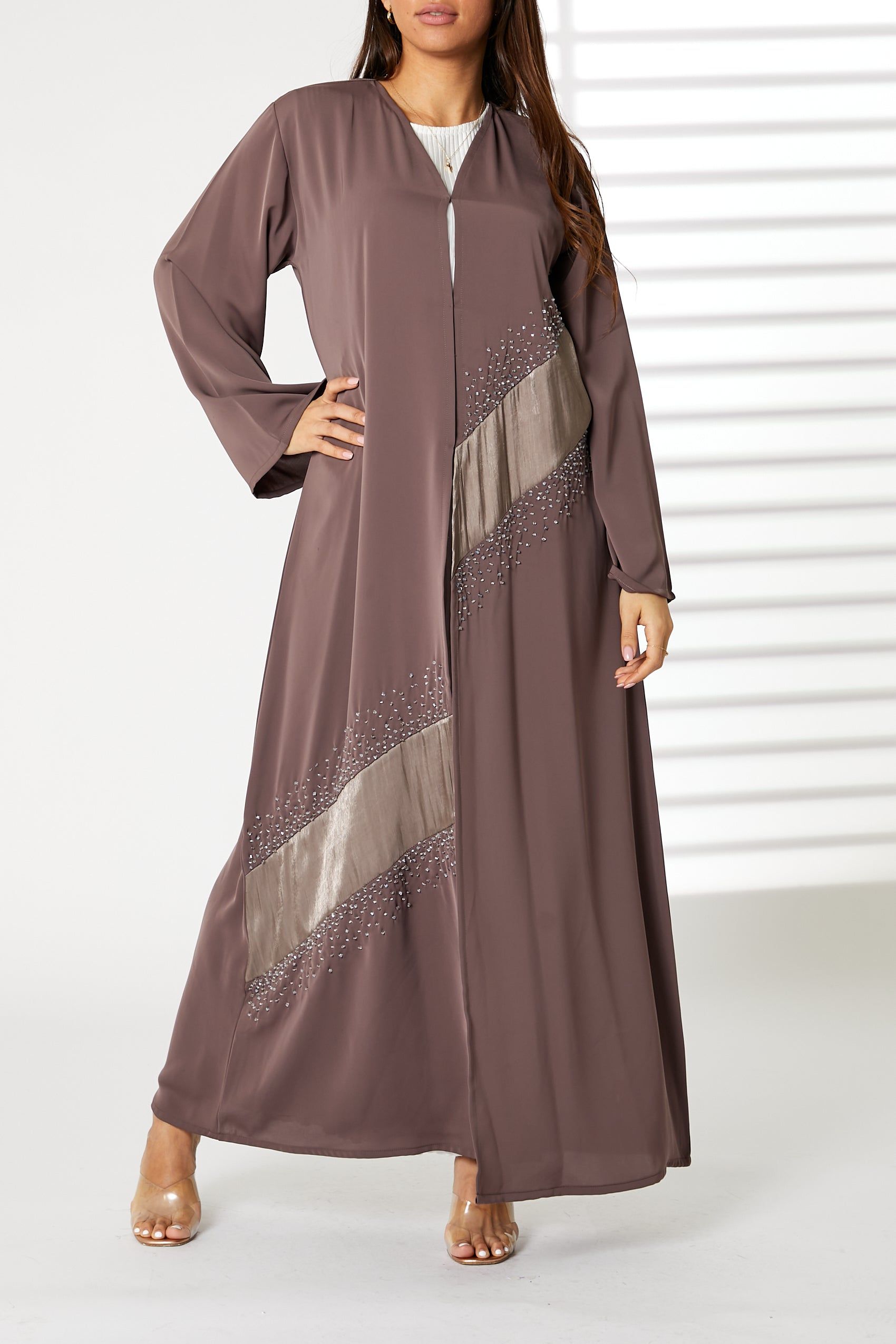 MOiSTREET Brown Nida Embellished Abaya