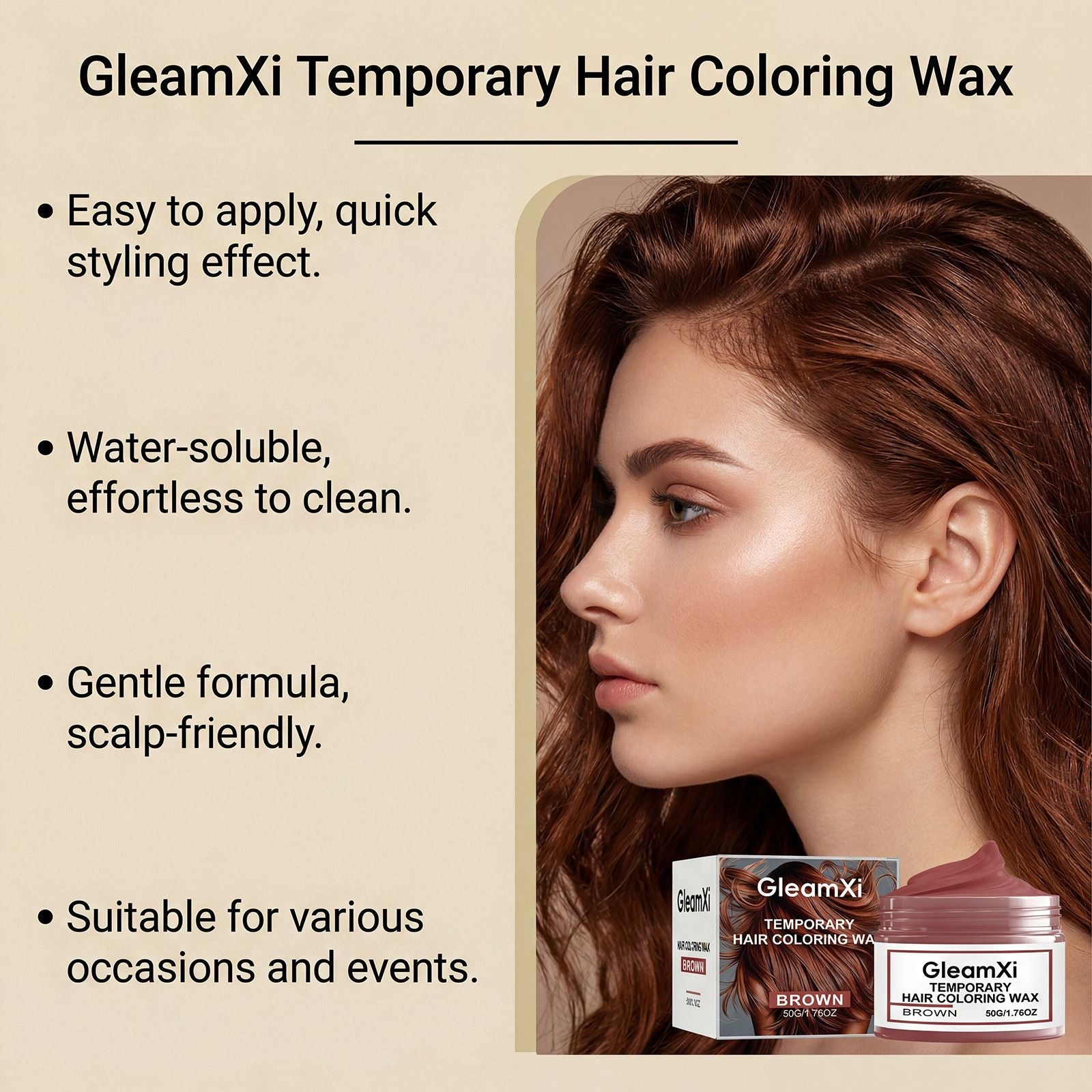 Temporary Brown Hair Color Wax Washable 50g