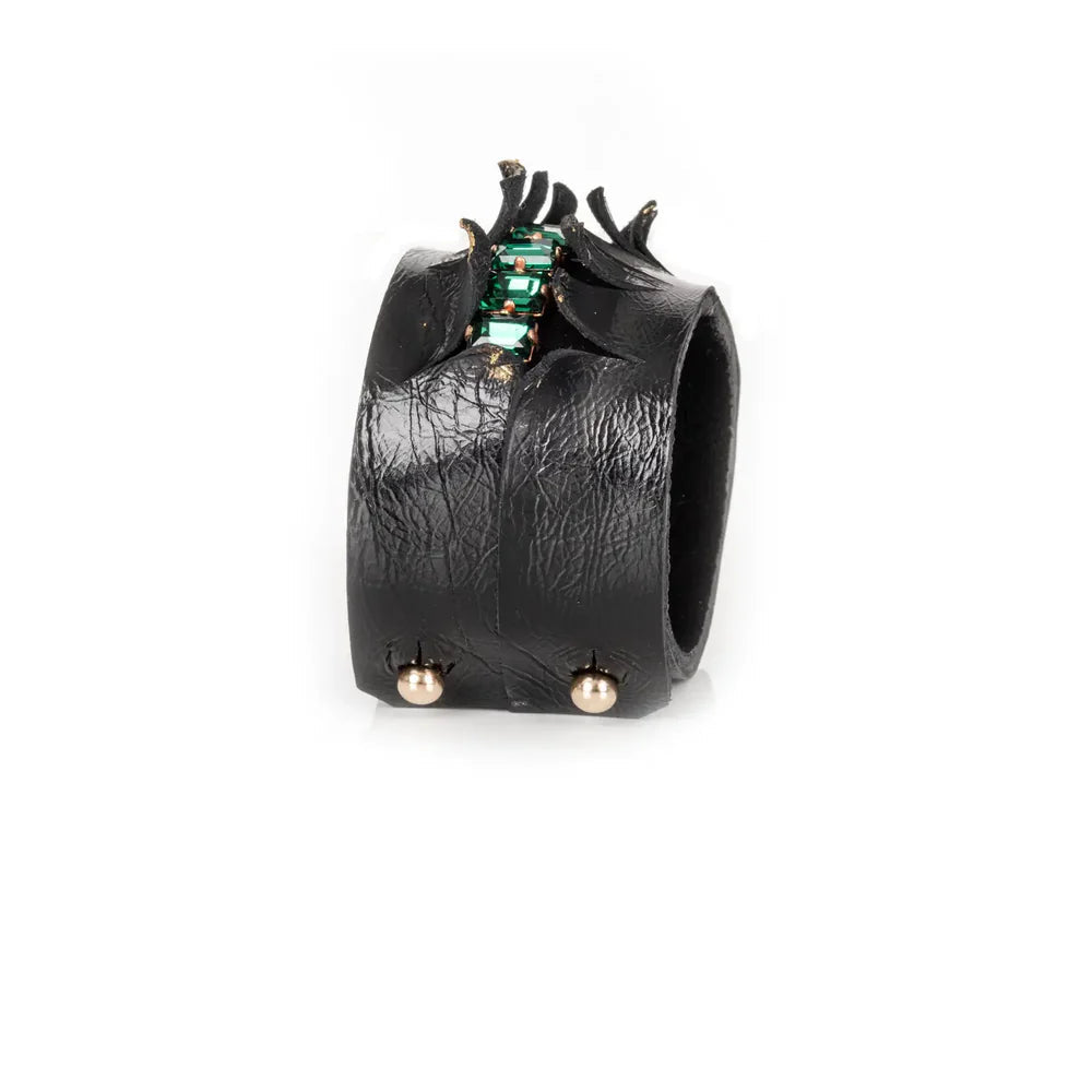 The Dark Emerald Dominion Sculpted Leather Cuff