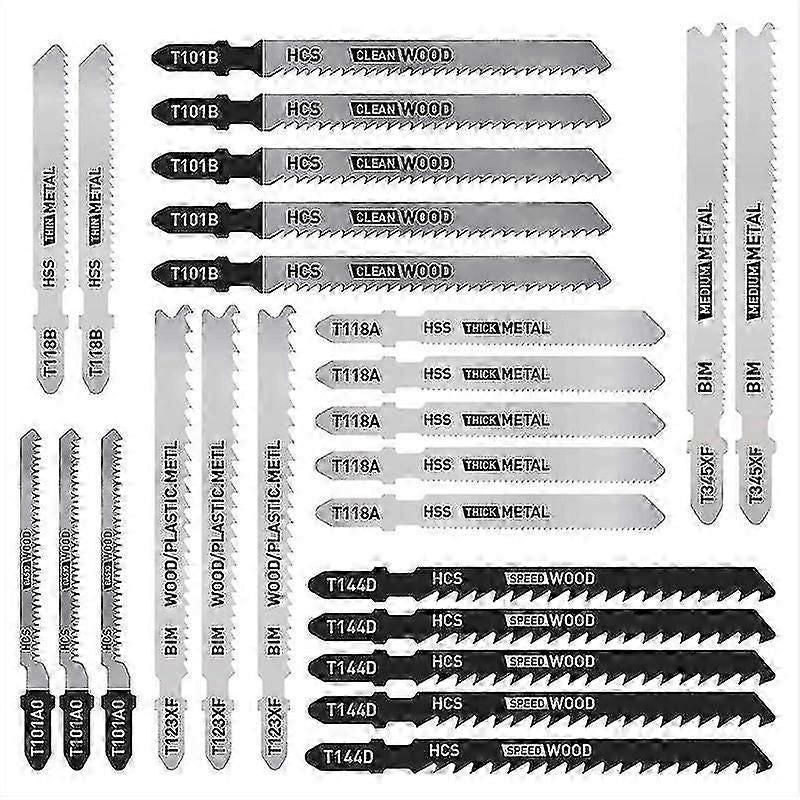 25 Pcs T Jig Saw Blade Set, T- Blades For Wood, Plastic And Metal Cutting