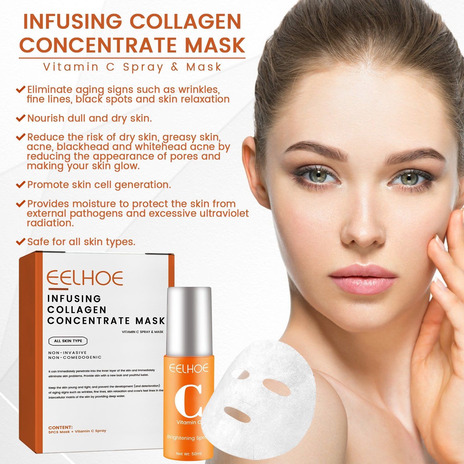 Collagen Mask Spray Anti-Aging Hydrating Moisturizer for Youthful Skin ,1set