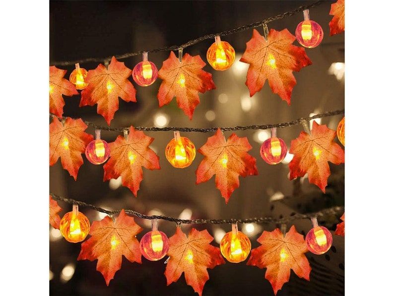 LED Maple Pumpkin Lantern String Halloween Garden Decorations Lights Thanksgiving Pumpkin Lamp