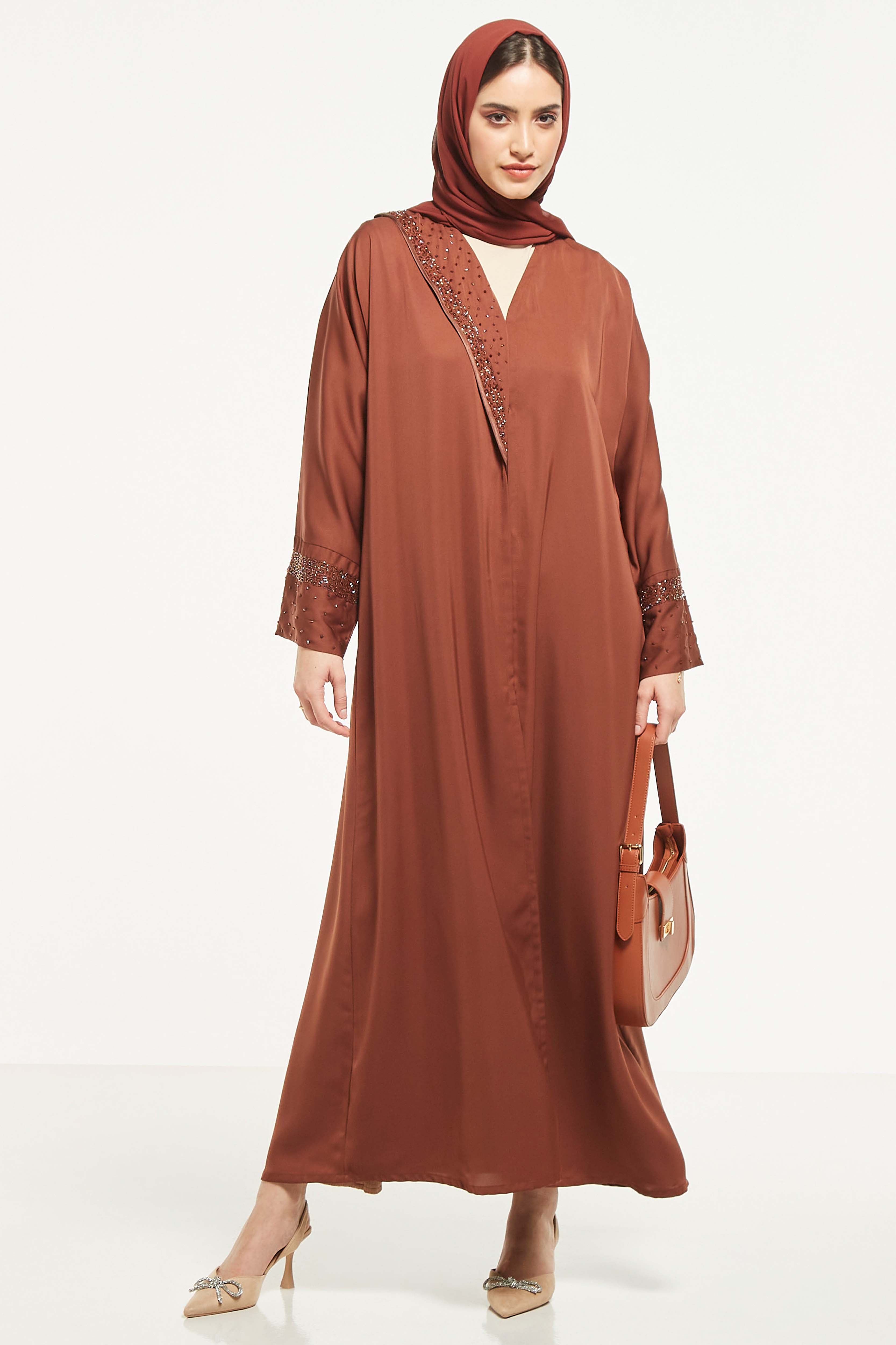 MOiSTREET Embellished Abaya with Sheila