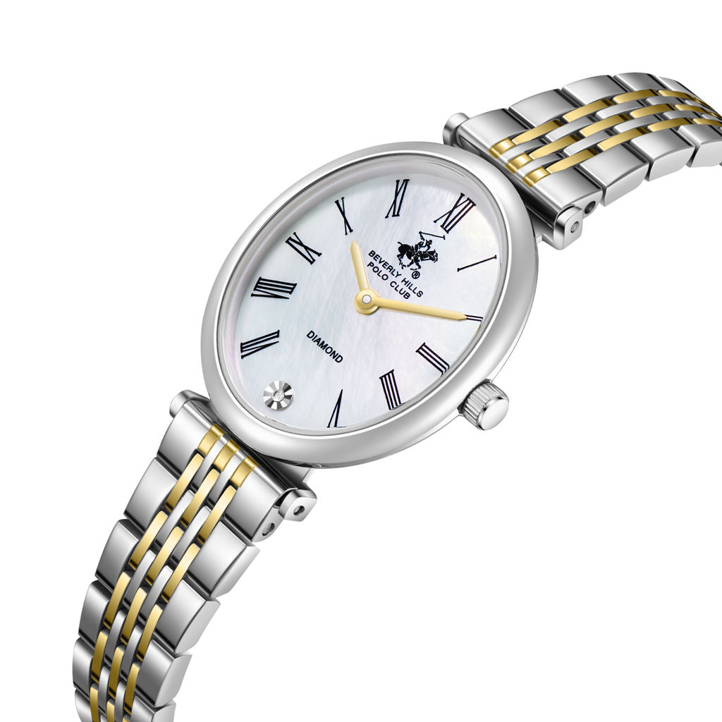 Beverly Hills Polo Club Women's White Dial Analog Watch, Gold-Tone Stainless Steel Case & Bracelet, BP3872X.230