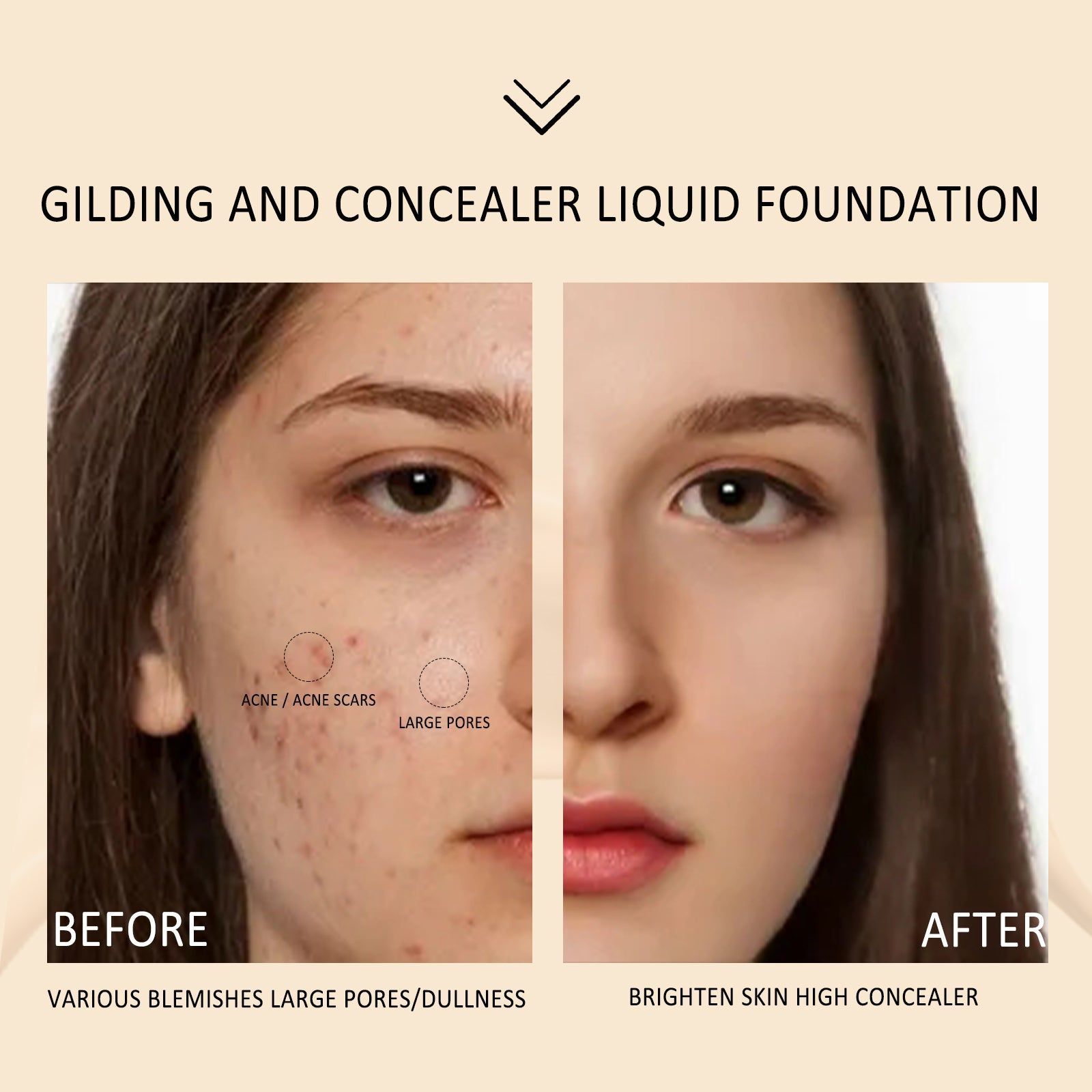 Brightening Concealer Liquid Foundation, Oil Control, Pore Cover, Long-lasting, Natural Finish ,30g