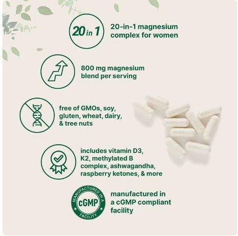 20-in-1 Magnesium Complex Capsules for Women, 240 Vegetarian Capsules, Daily Dietary Supplement