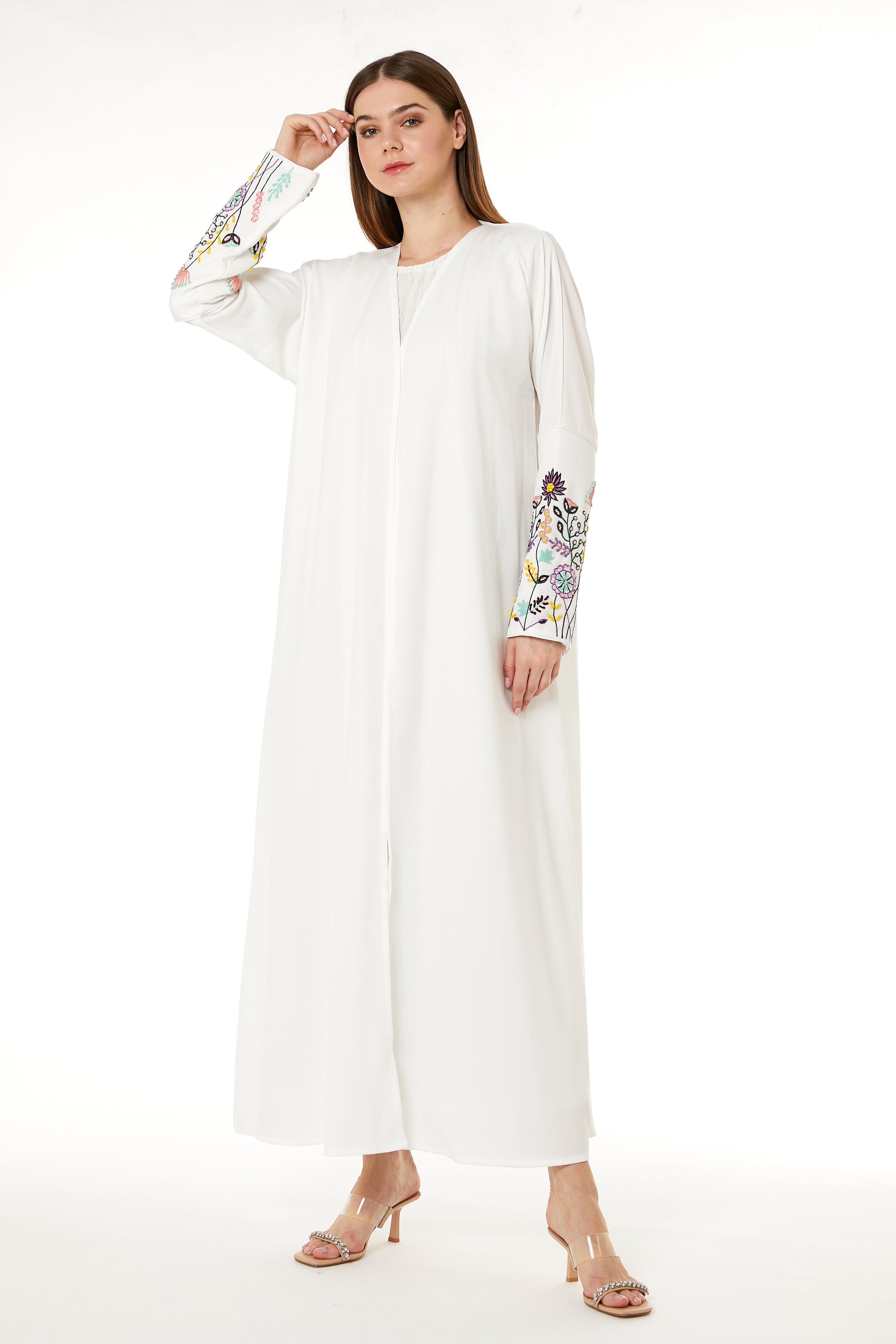 MOiSTREET White CEY Melange Embroidered Abaya
