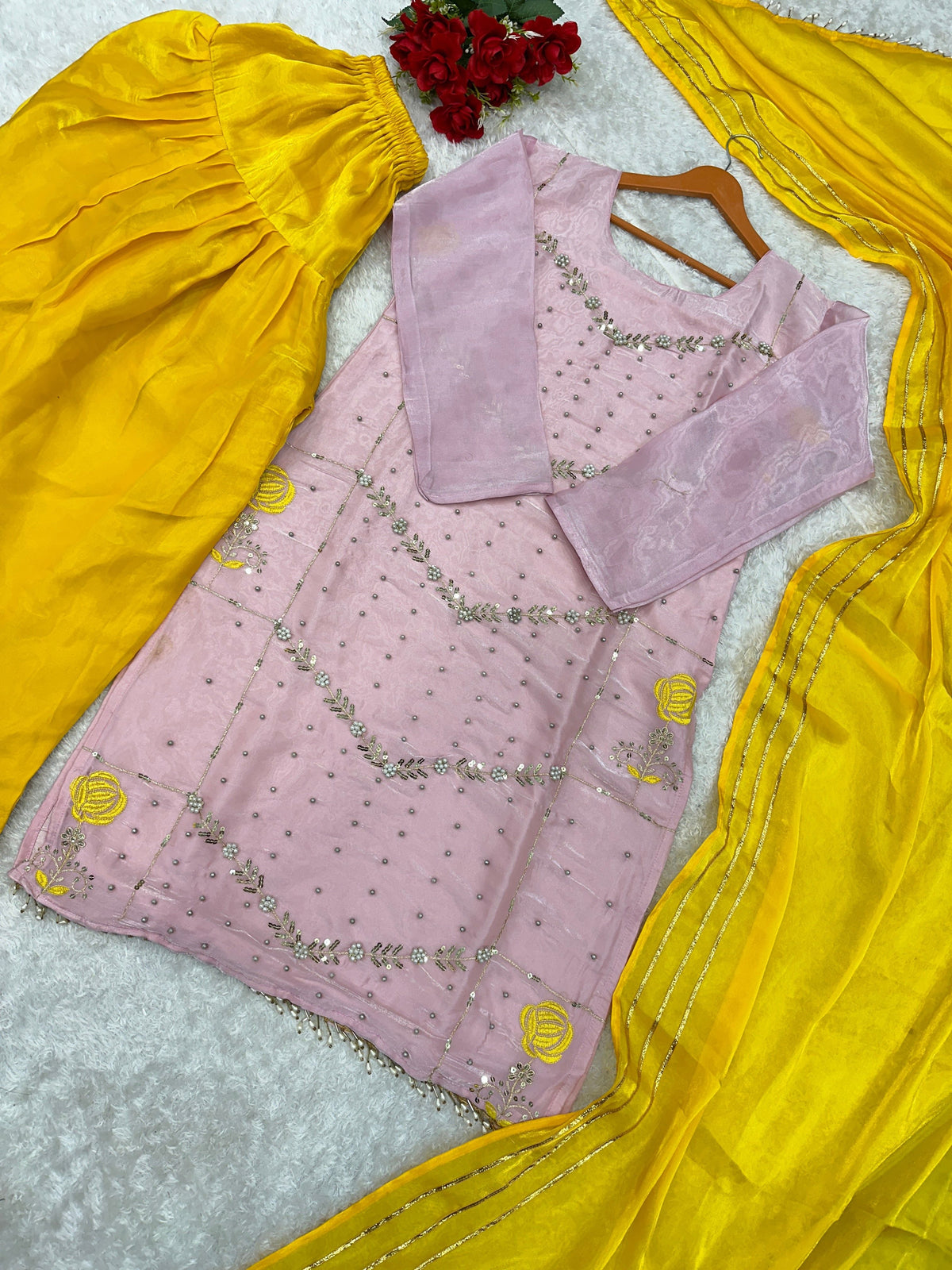 Fab Zone Beautiful Party Wear Top Dhoti And Dupatta With Moti Work
