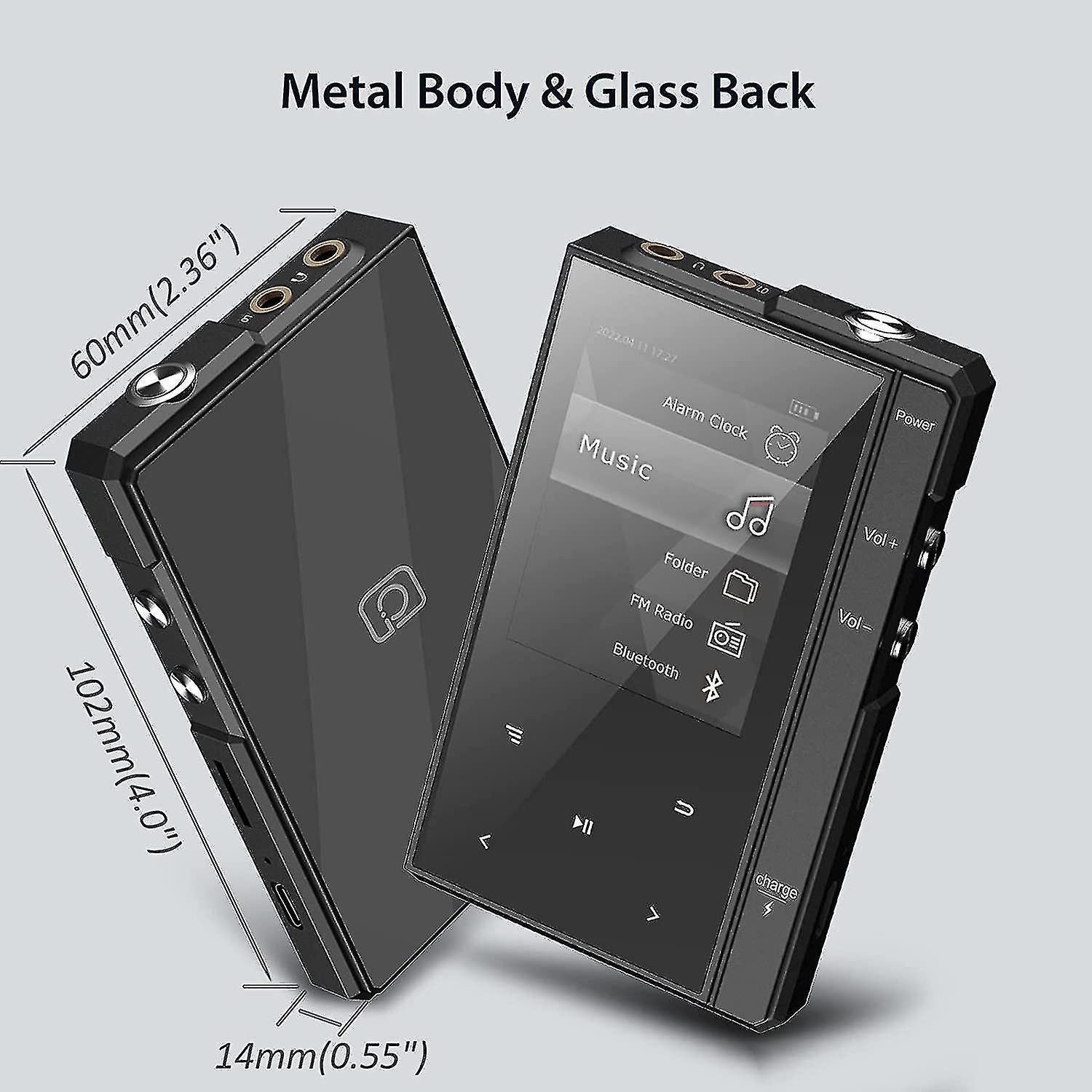 Mp3 Player With Bluetooth 5.0, Phinistec Z6 Music Audio Player With Speaker, Metal Body Amp; Glass Back, Fm Radio, Voice Recorder, E-book