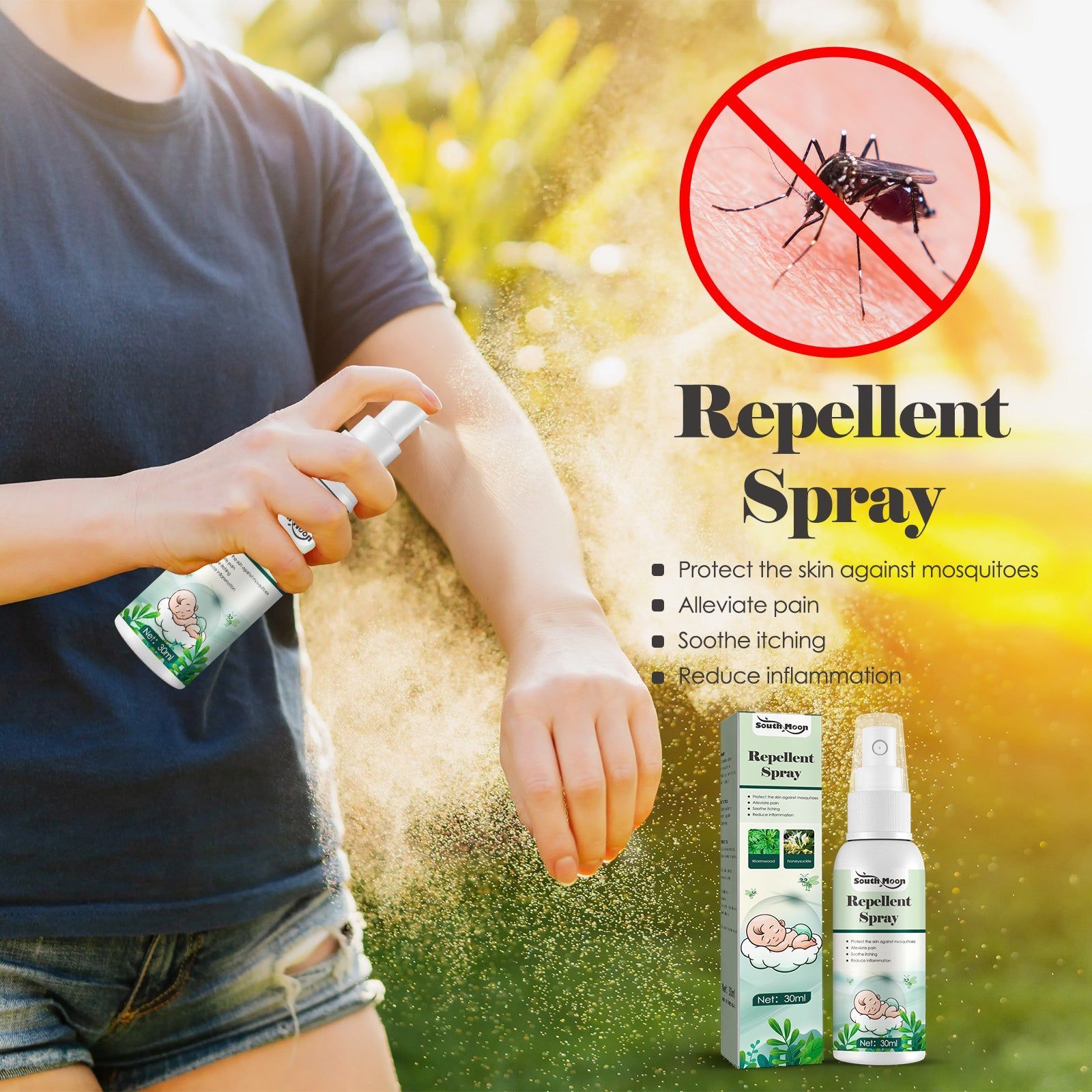 Anti-Mosquito & Anti-Itch Spray, Natural Bug Repellent, Soothes Itching, Outdoor & Home ,30ml