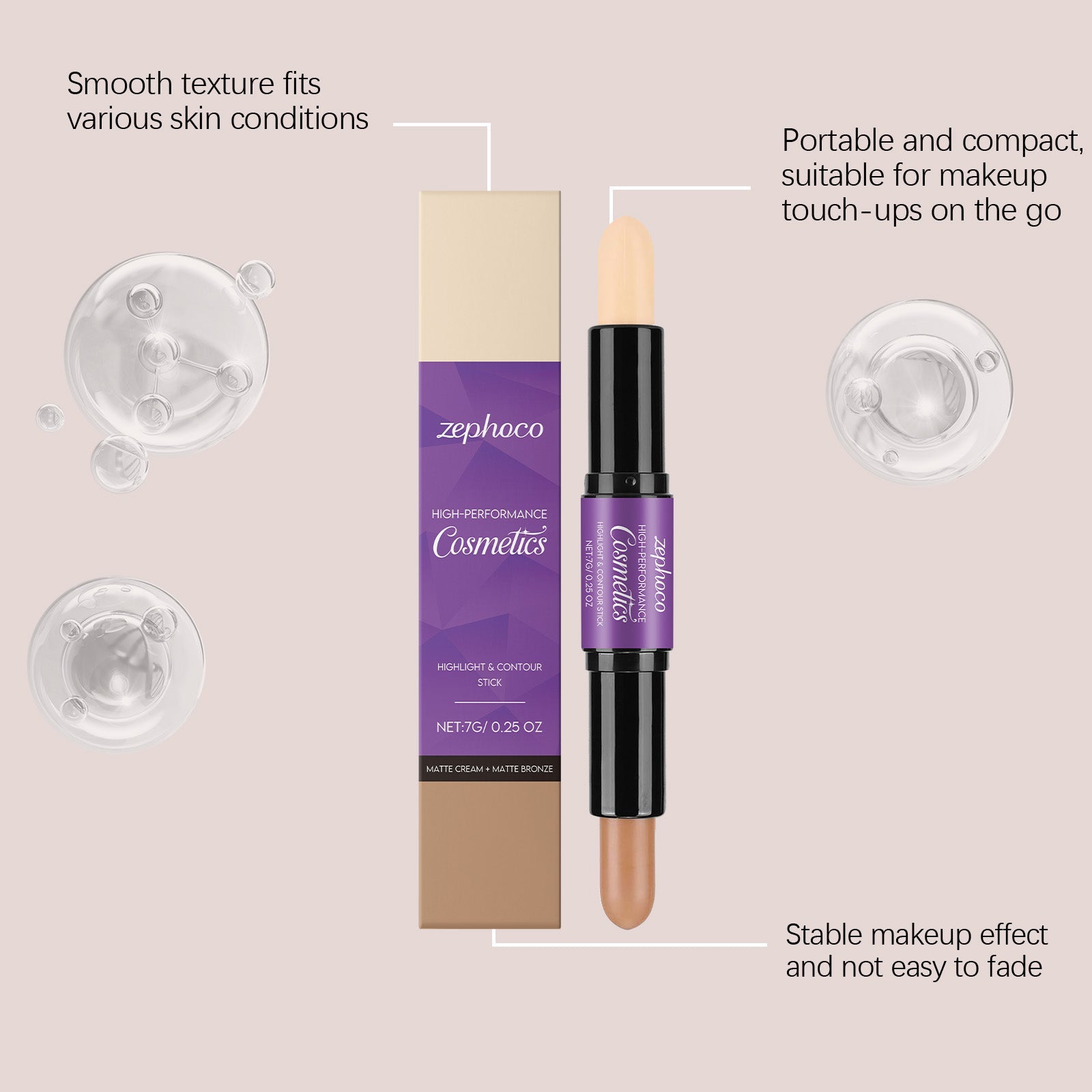 2-in-1 Face Makeup Contouring Stick, High-Gloss Brightening, Portable Rotating Pen ,7g