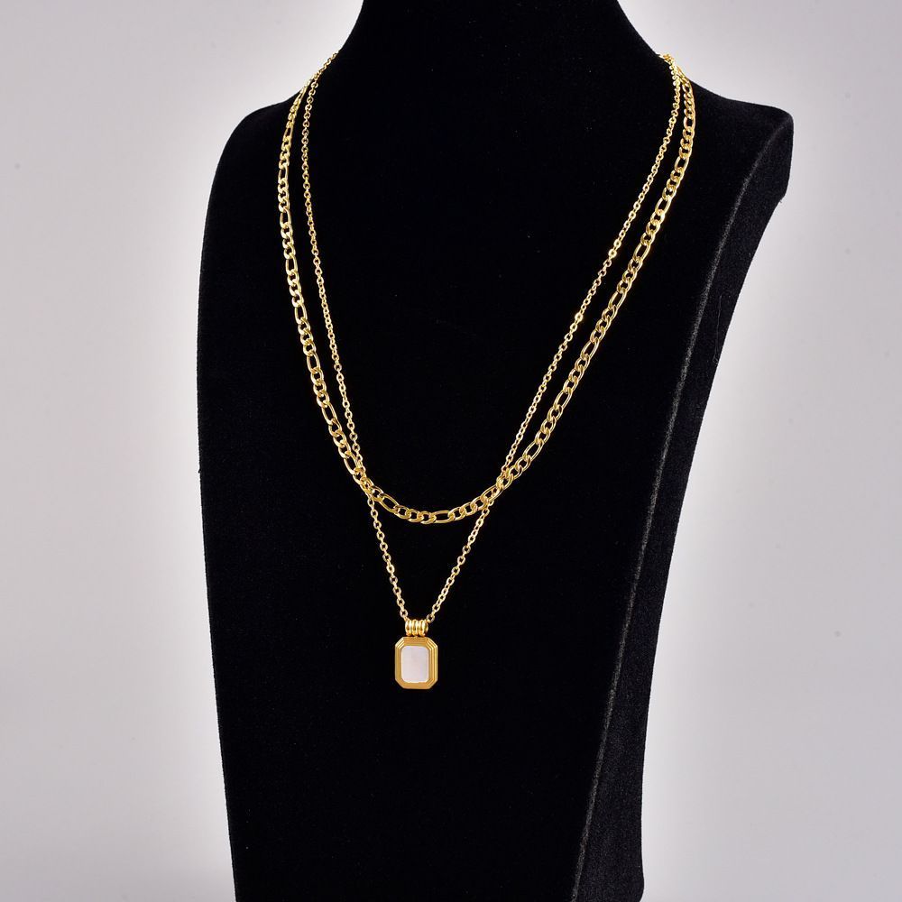 Women Layered Choker Necklace Chain Jewelry With Square Pendant