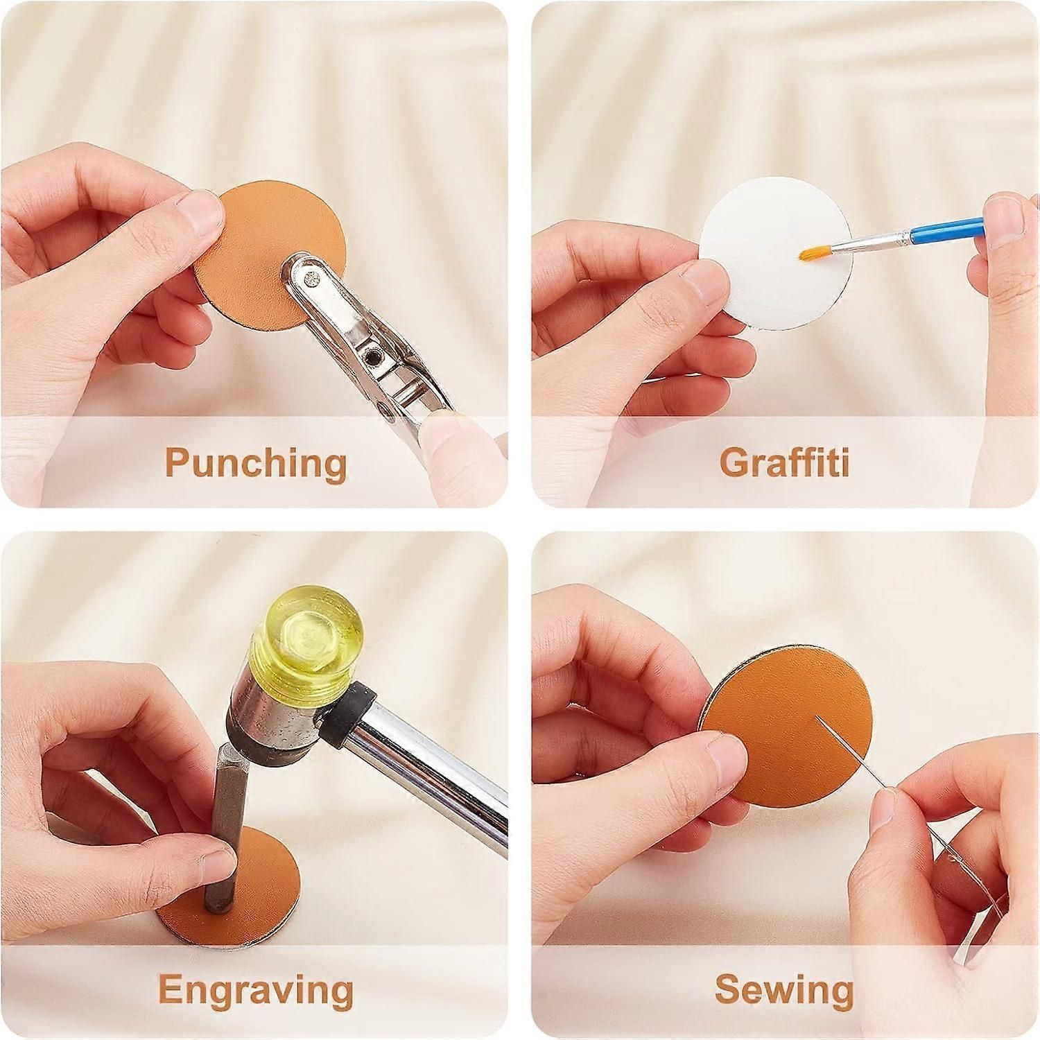 6Inch/40mm 60Pcs Round Non-Holes Blank PU Leather Tags