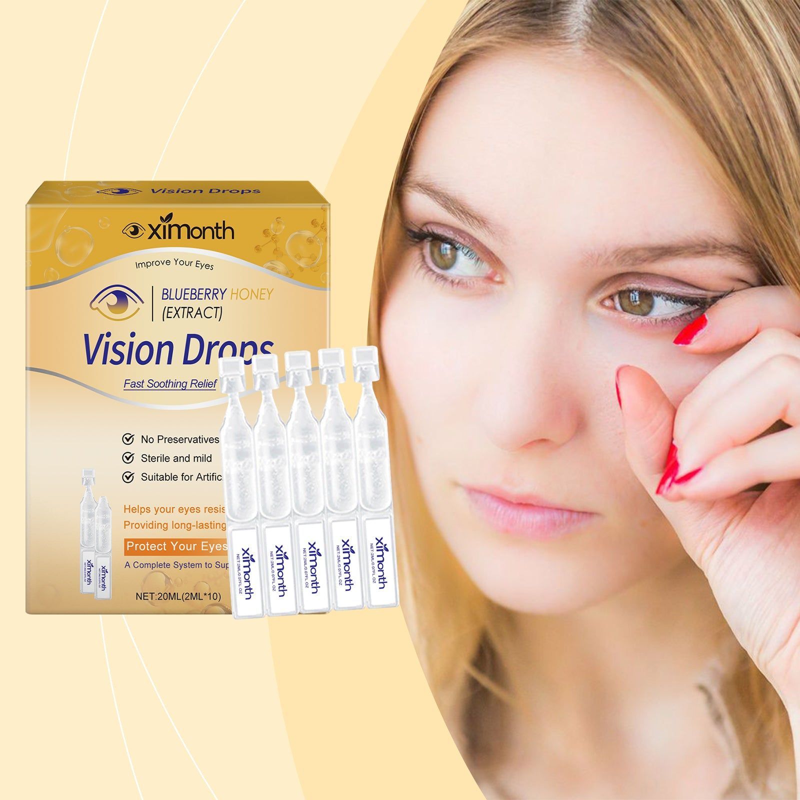Blueberry Honey Eye Drops for Eye Care, Moisturizing, Relieve Dry Eyes, Blurred Vision ,20ml
