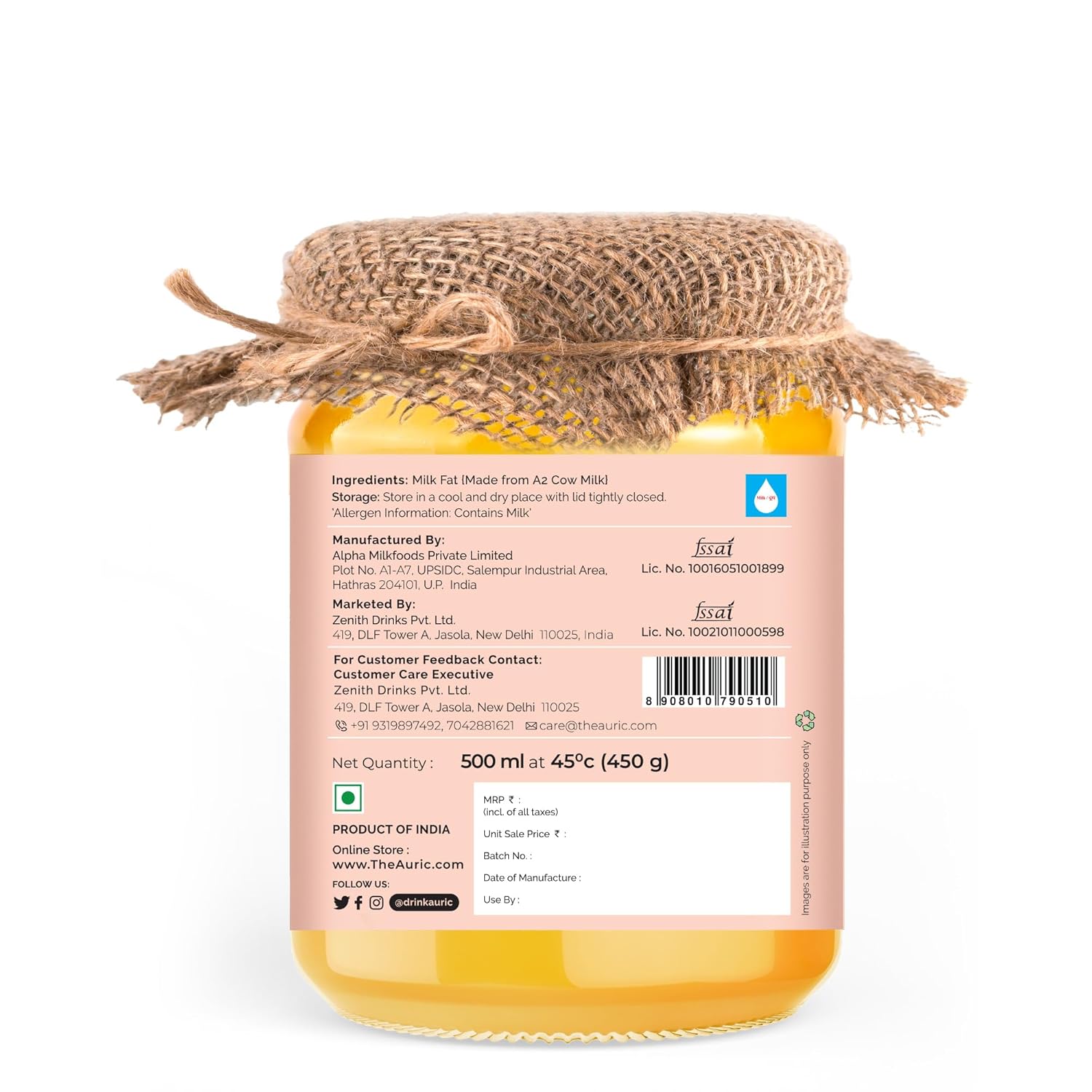 Auric A2 Bilona Desi Cow Ghee 500 ml