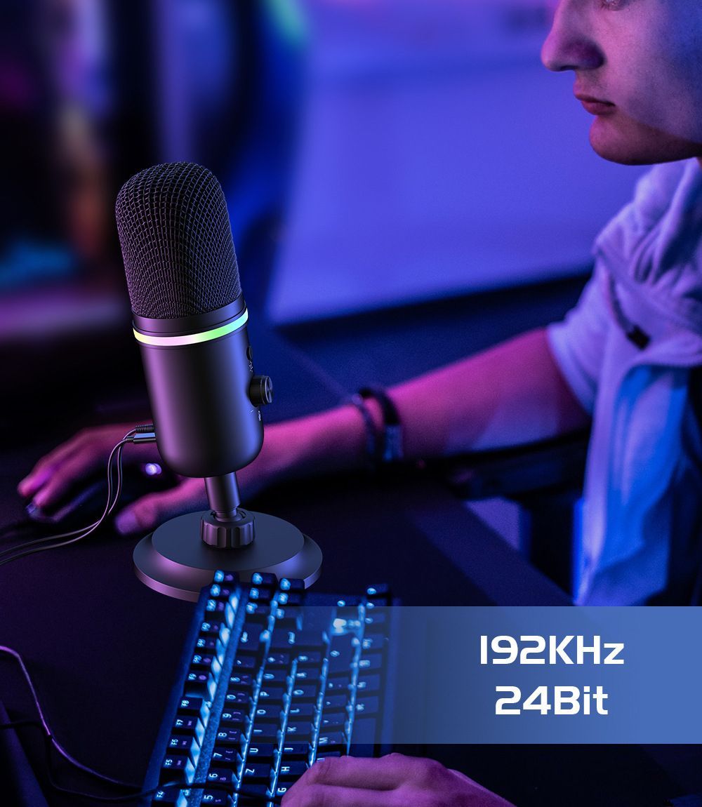 Condenser Microphone USB Gaming Microphone Cardioid Mic With RGB Light