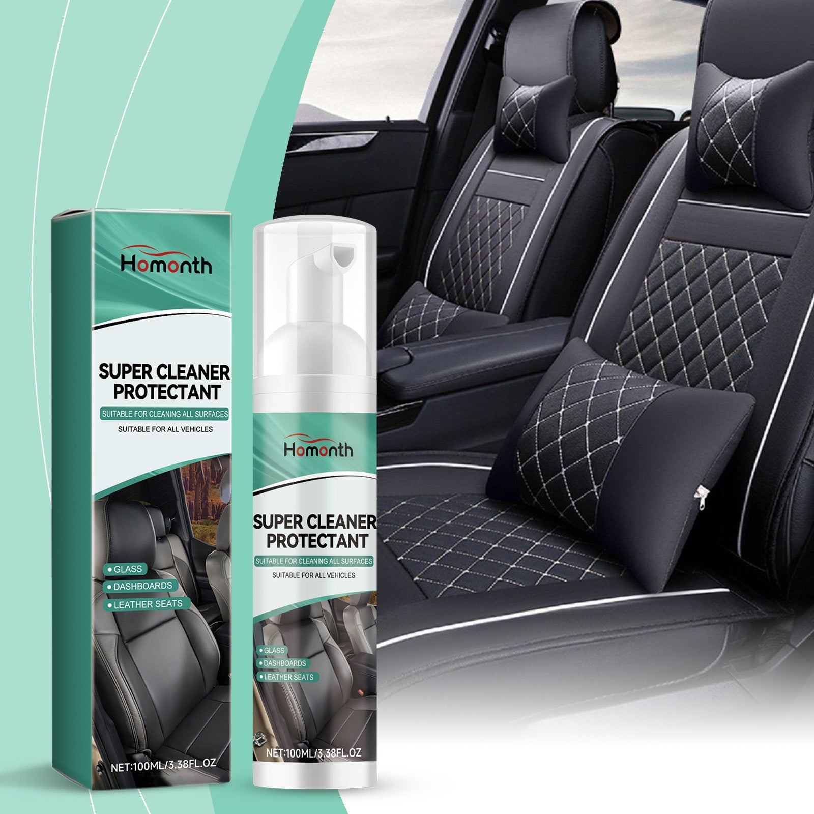 Car Cleaning Spray, Multi-Functional Seat Cleaner, Stain Remover, Leather & Fabric, Easy Car Interior Maintenance ,100ml