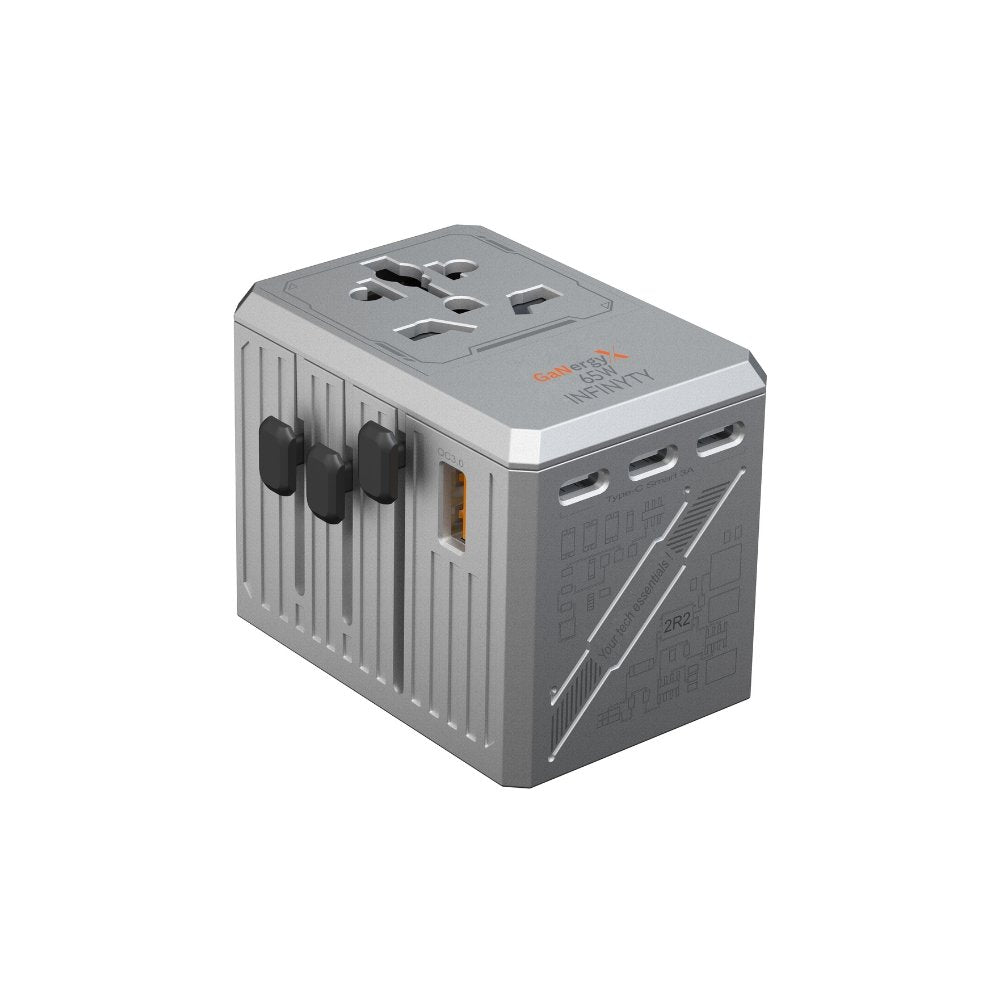 محول سفر عالمي Infinyty Y127-Max PD65W، 65W GaN Atlas65، فضي