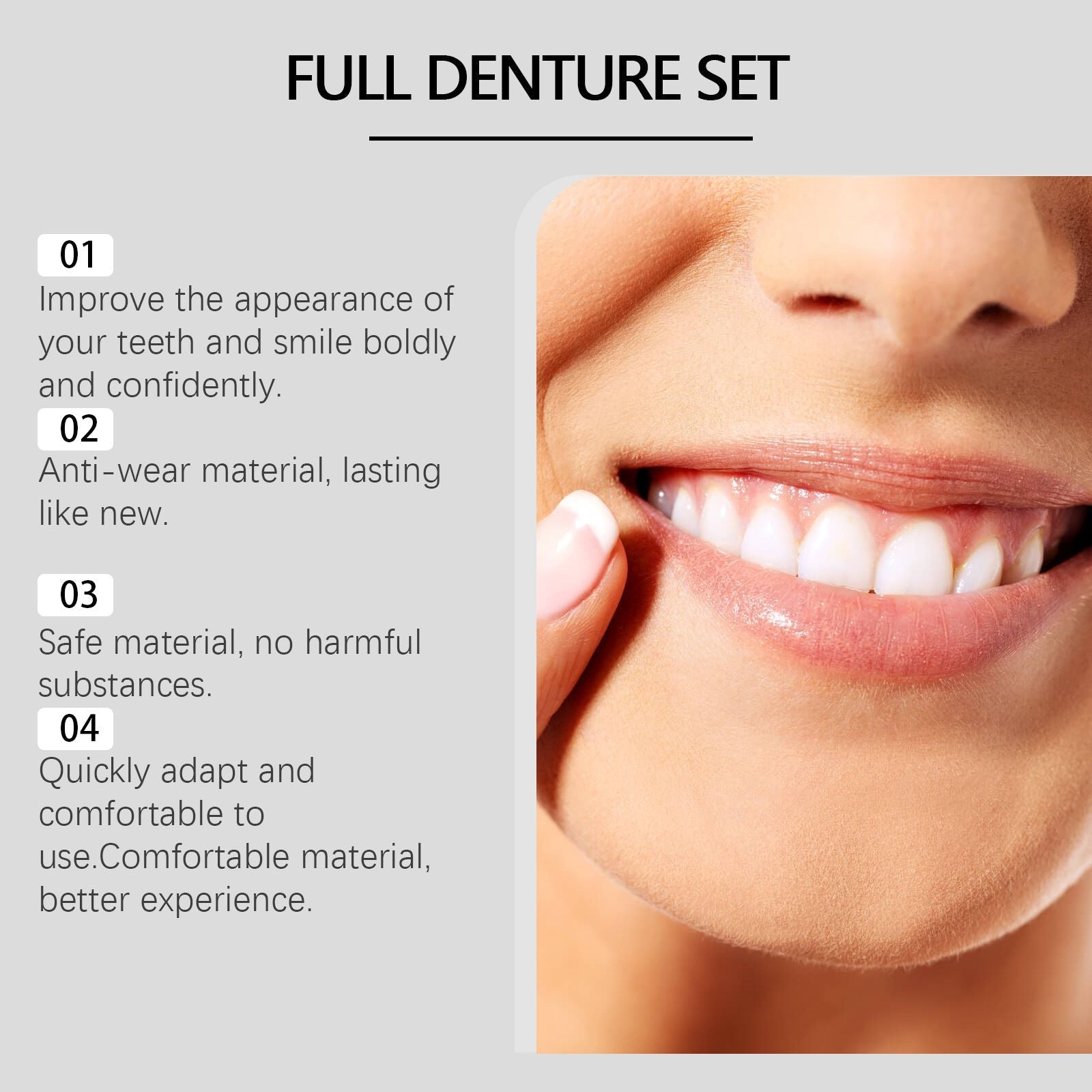 Oralhoe Premium Cosmetic Denture Set, Temporary Veneers for Smile Makeover, Upper & Lower Fake Teeth with Moldable Adhesive