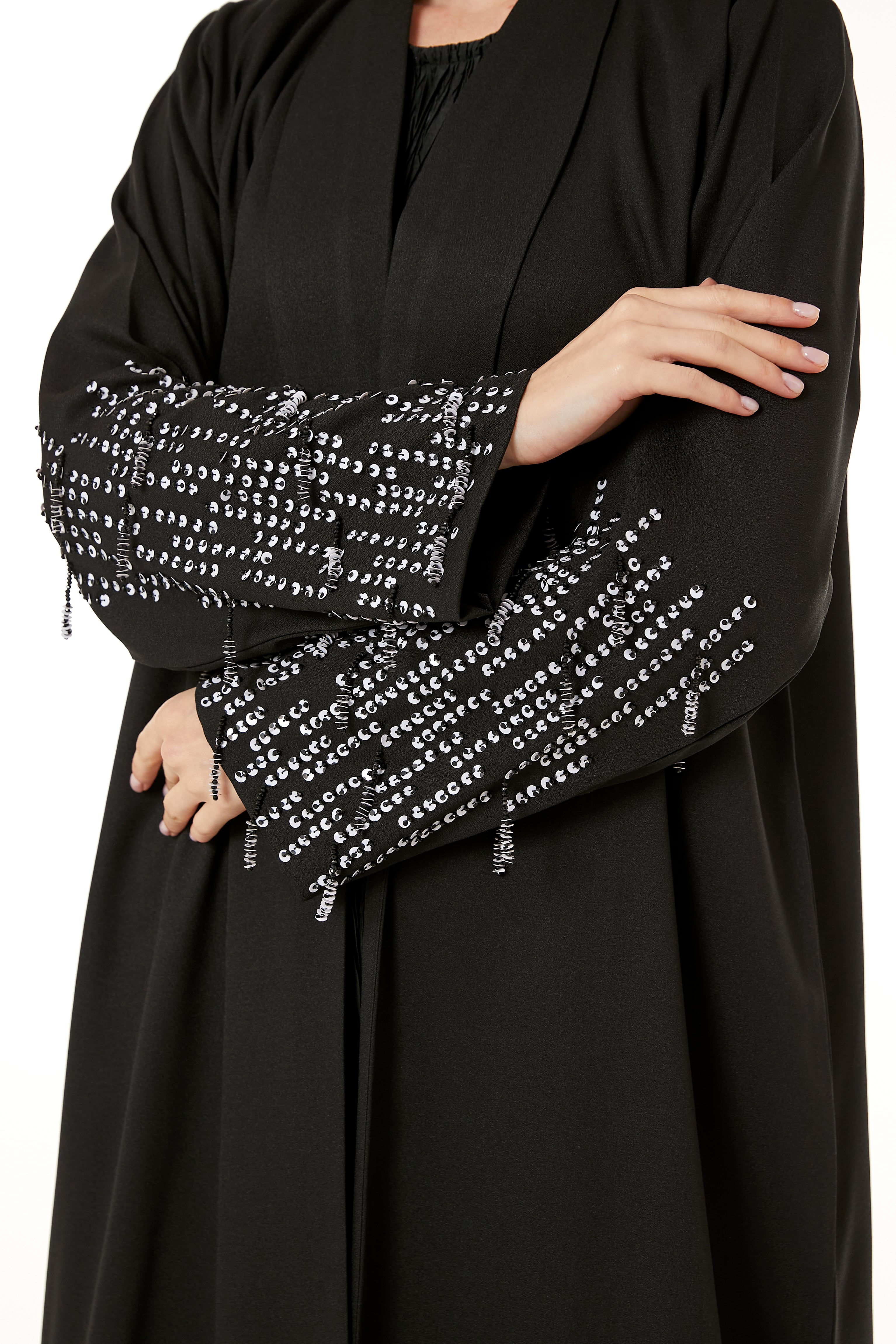 MOiSTREET Black Indonesian Crepe Hand Embellished Abaya