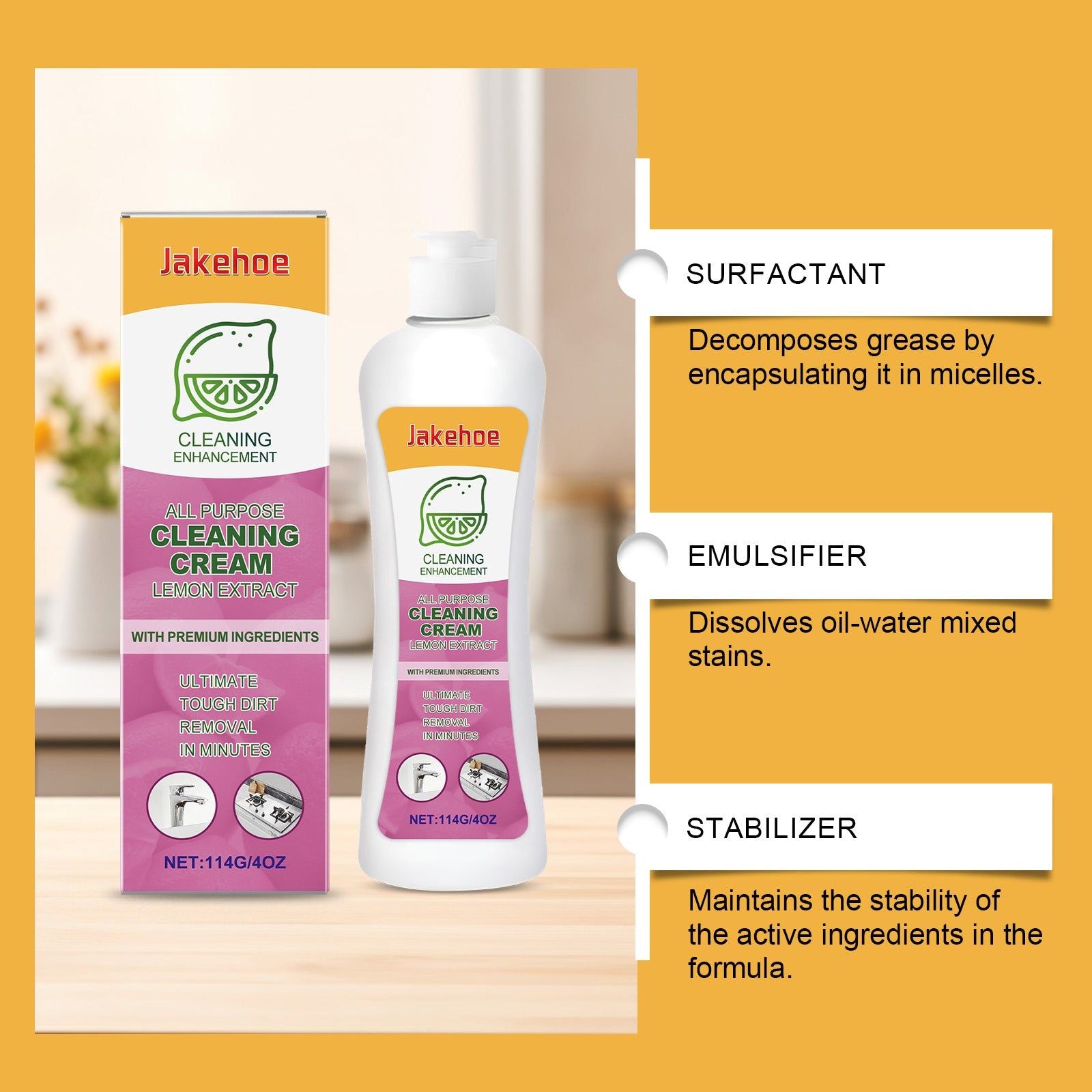 All Purpose Cleaning Cream, Lemon Fragrance, Heavy Duty, Stain & Rust Remover, Household Cleaning Supplies ,114g