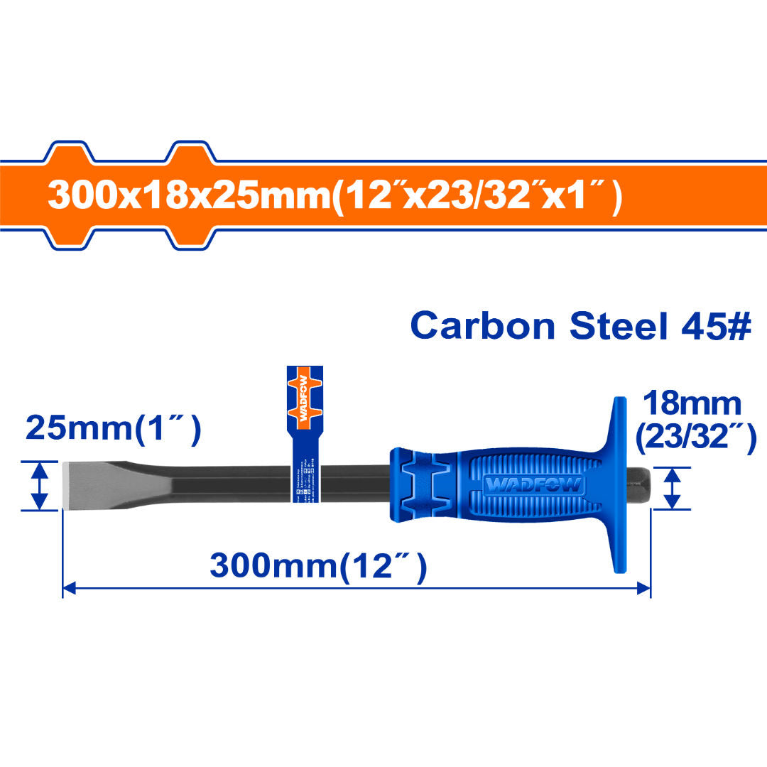 WADFOW Cold Chisel 25x18x300 mm, Forged 45 Carbon Steel, Heat Treated for Heavy-Duty Impact Use