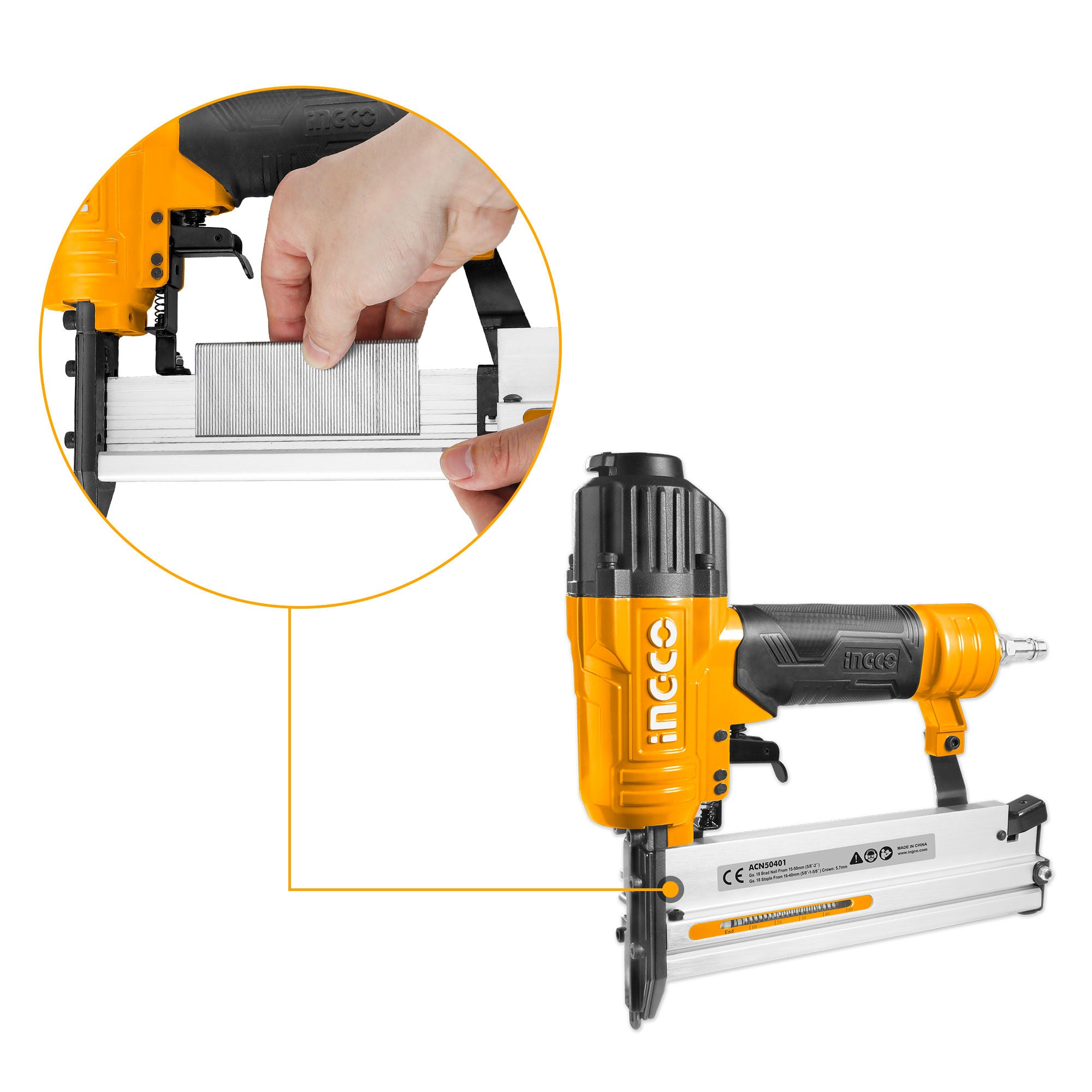 INGCO 2-in-1 Combo Brad Nailer & Stapler