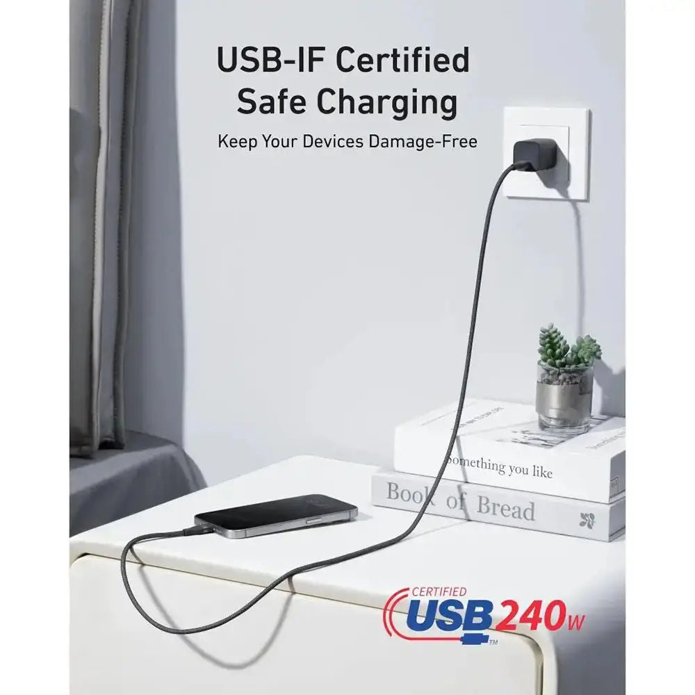كابل Anker من USB-C إلى USB-C، شحن سريع بقدرة 240 واط، بتصميم مضفر صديق للبيئة، بطول 3 أقدام