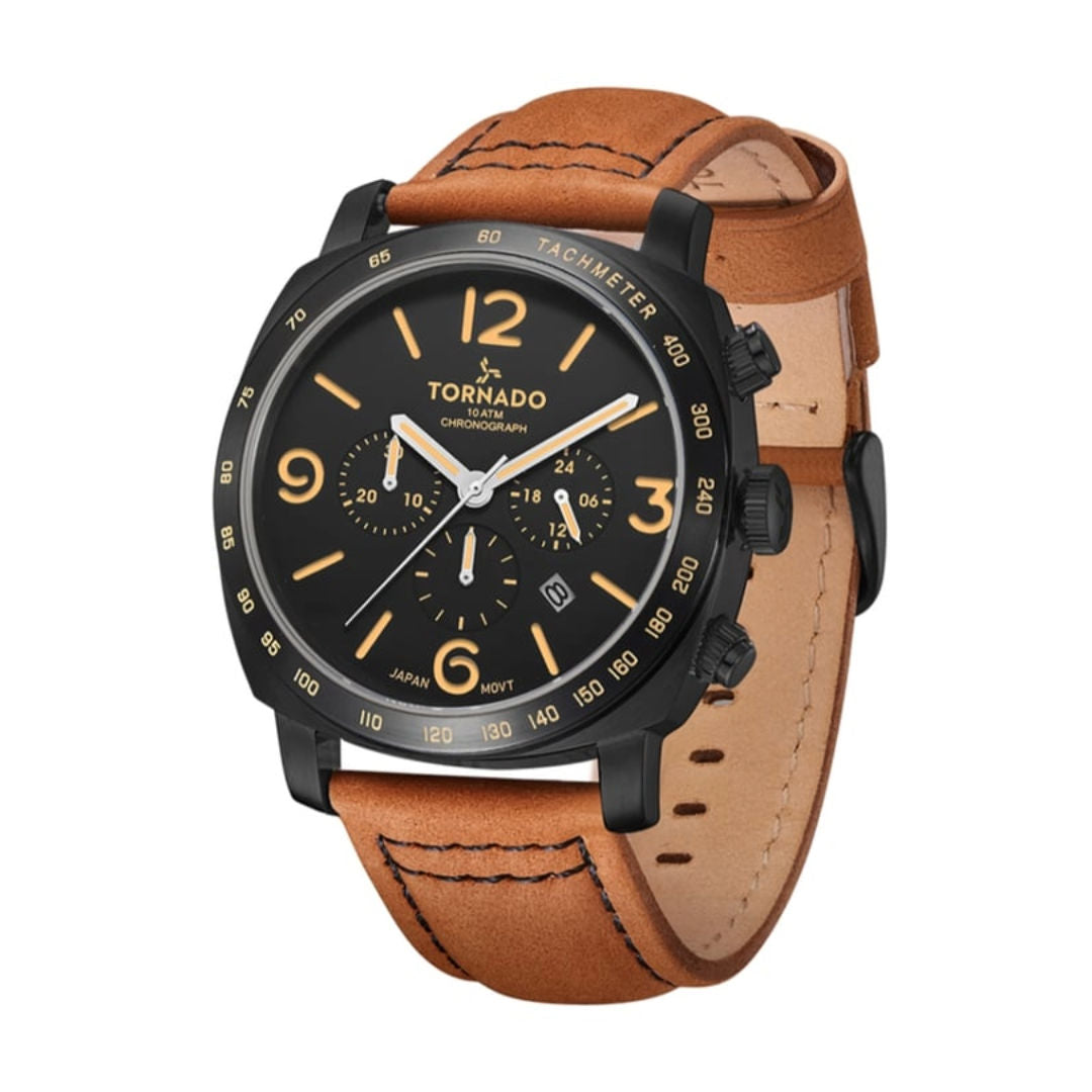 TORNADO Lumina Chronosphere Men's Chronograph Brown Leather Strap Watch