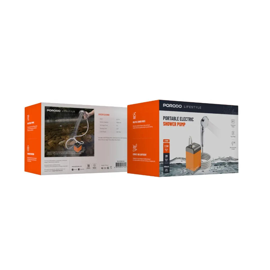 Porodo Lifestyle Portable Electric Shower Pump, Orange