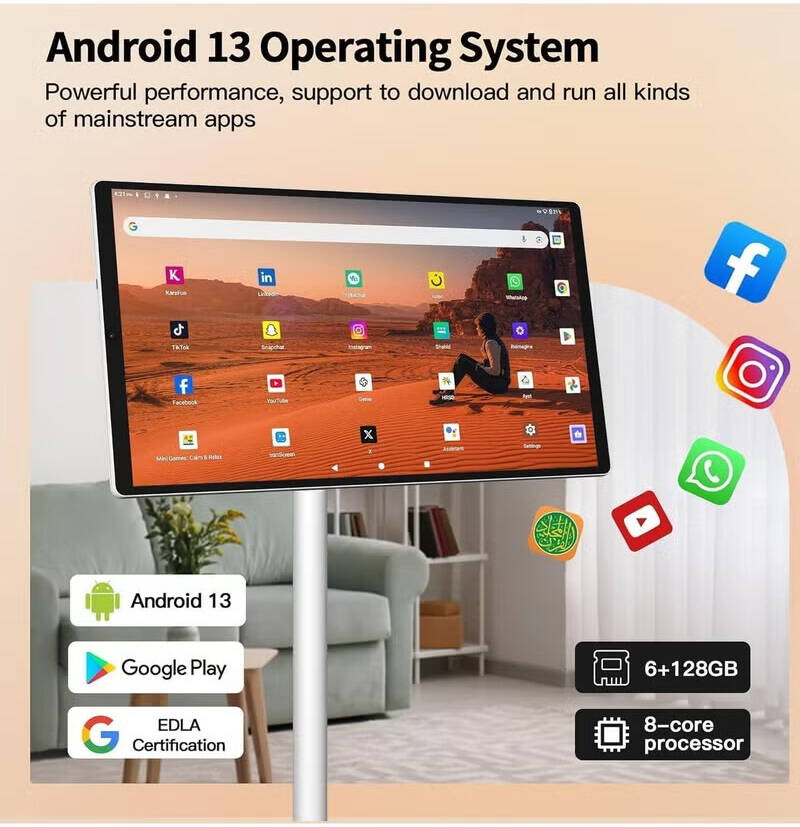 Epicarma 21.5-Inch Smart Portable Movable Monitor with Android 13, White