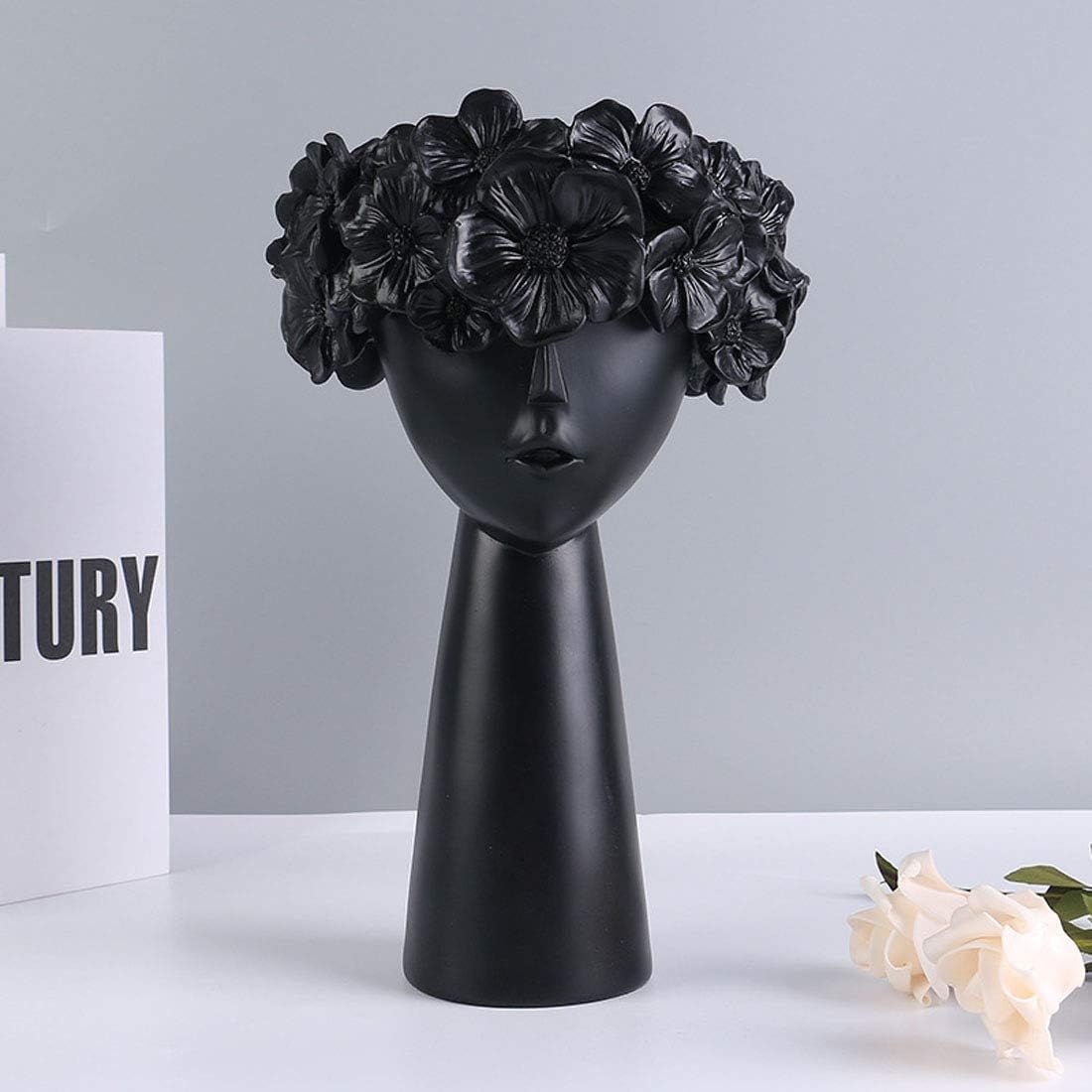 Creative Vase Girl Head Statue Planter Home Decor Resin Flower Pot Ornament