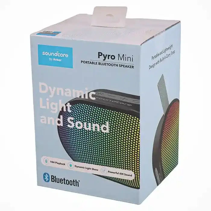 Anker Soundcore Pyro Mini Bluetooth Speaker, 6W Sound, LED Light Effects, TWS Pairing, 10H Playtime, Black