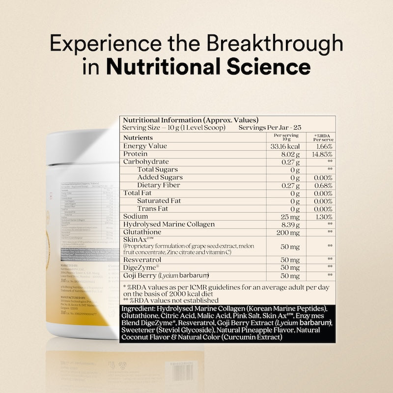 Wellbeing Nutrition Glow Collagen with Glutathione 250g - Pina Colada Flavor